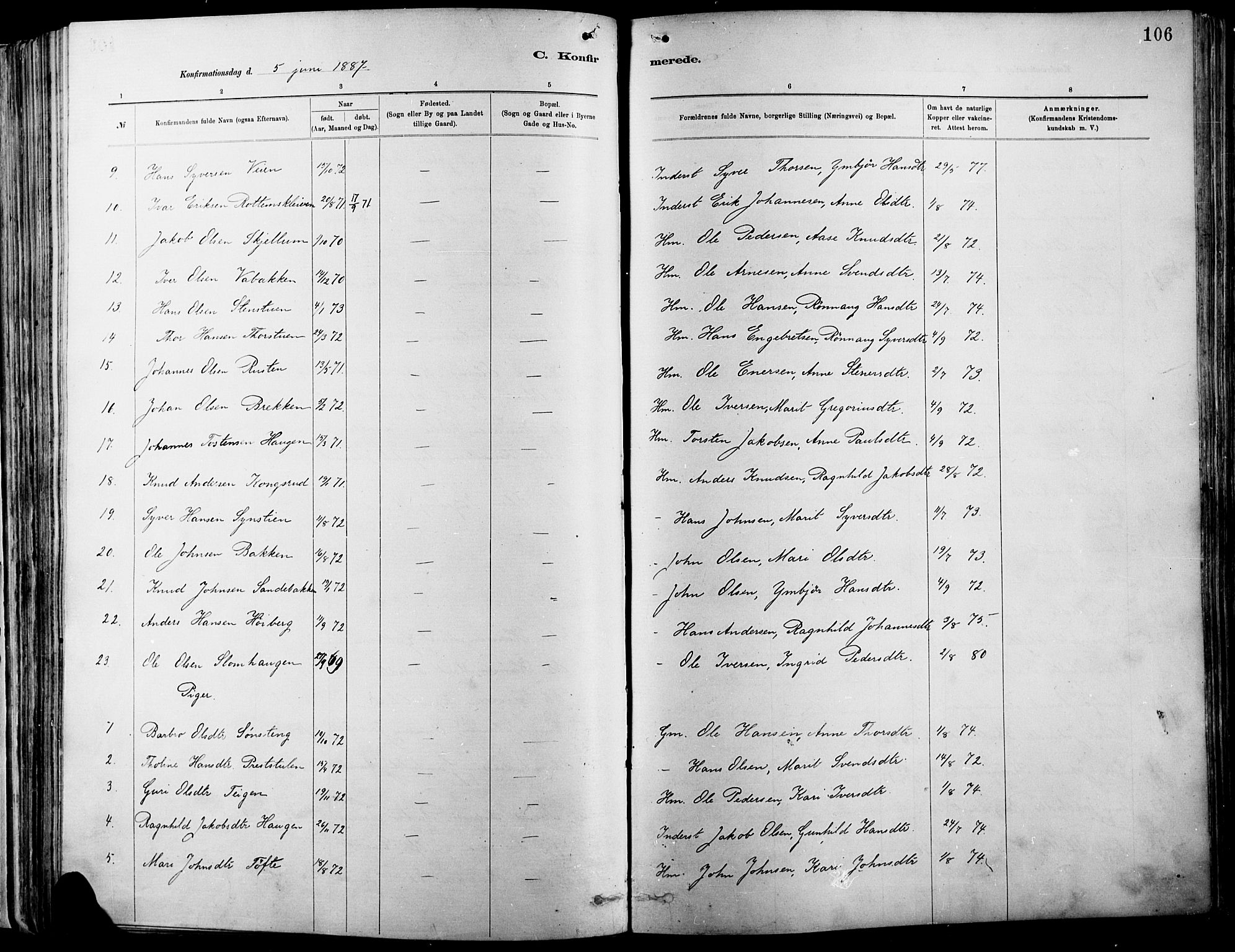 Vågå prestekontor, SAH/PREST-076/H/Ha/Haa/L0009: Parish register (official) no. 9, 1886-1904, p. 106