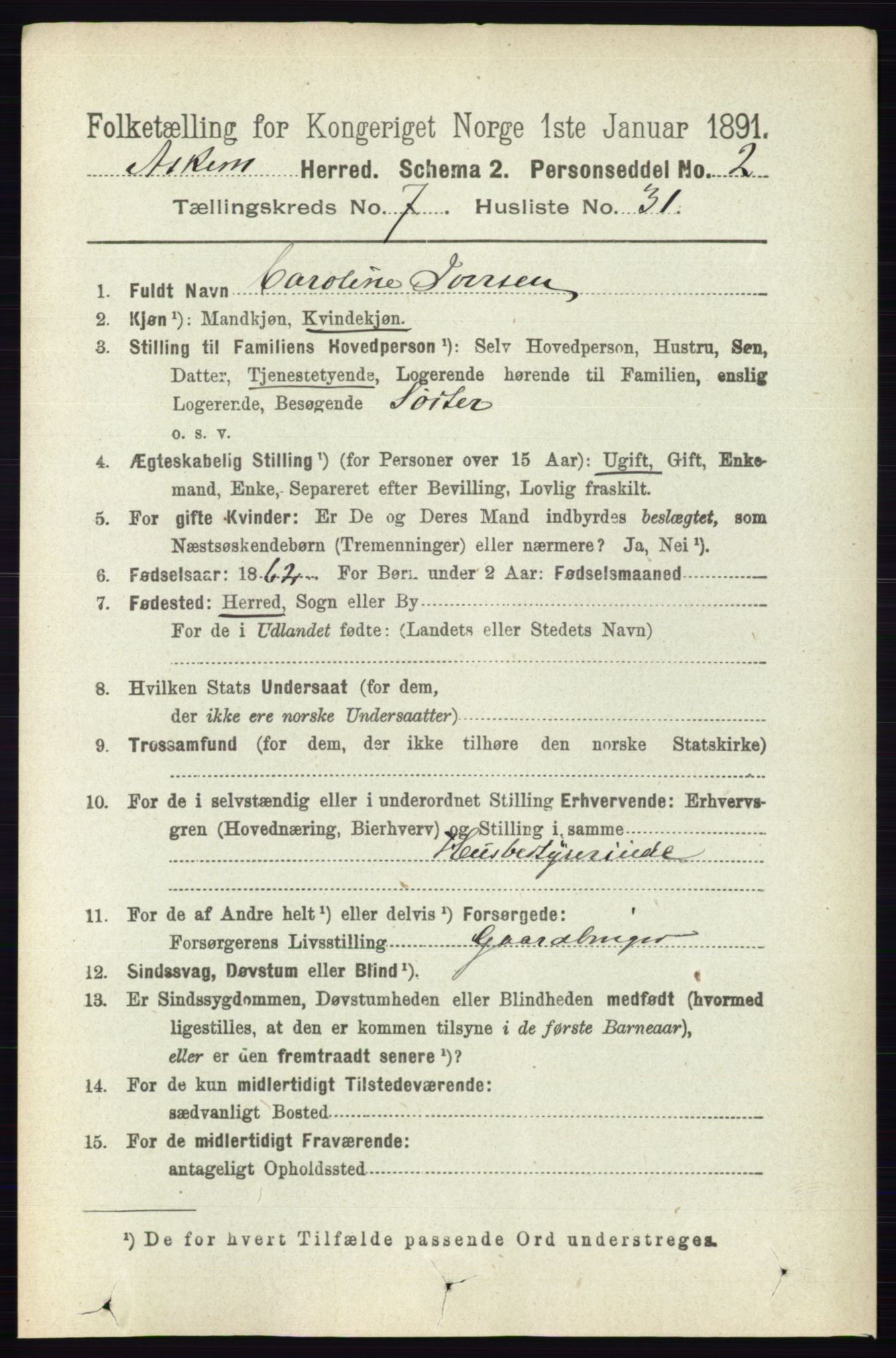 RA, 1891 census for 0124 Askim, 1891, p. 1191