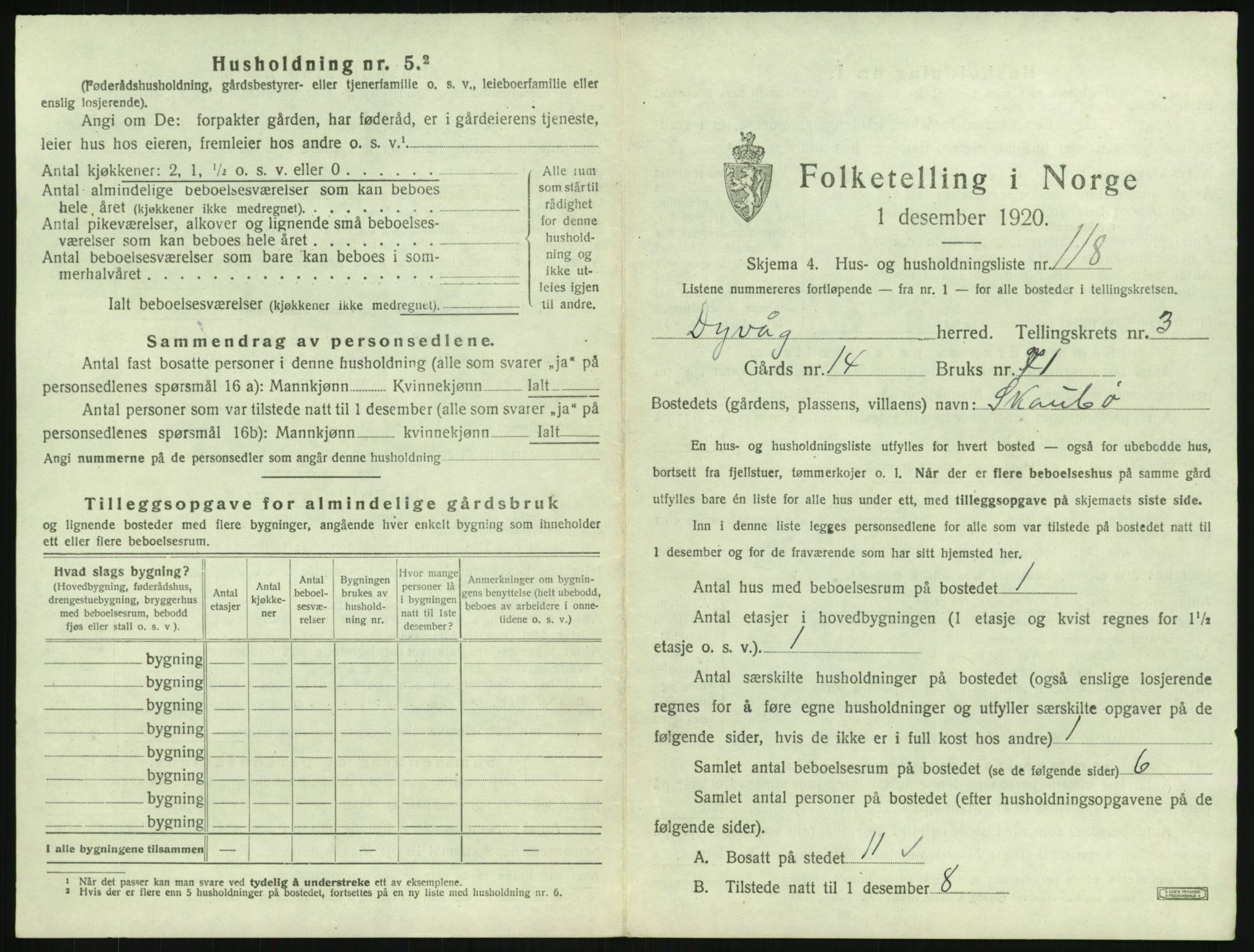 SAK, 1920 census for Dypvåg, 1920, p. 537