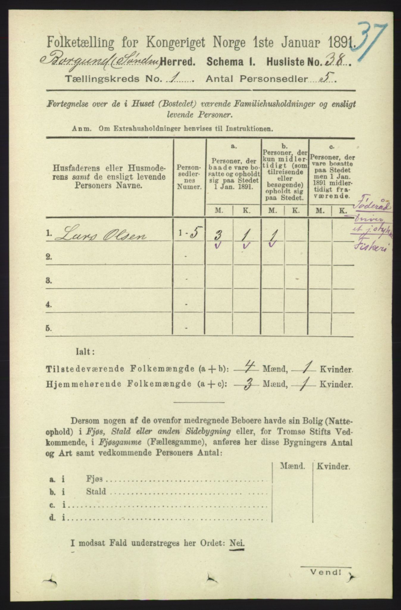 RA, 1891 census for 1531 Borgund, 1891, p. 98