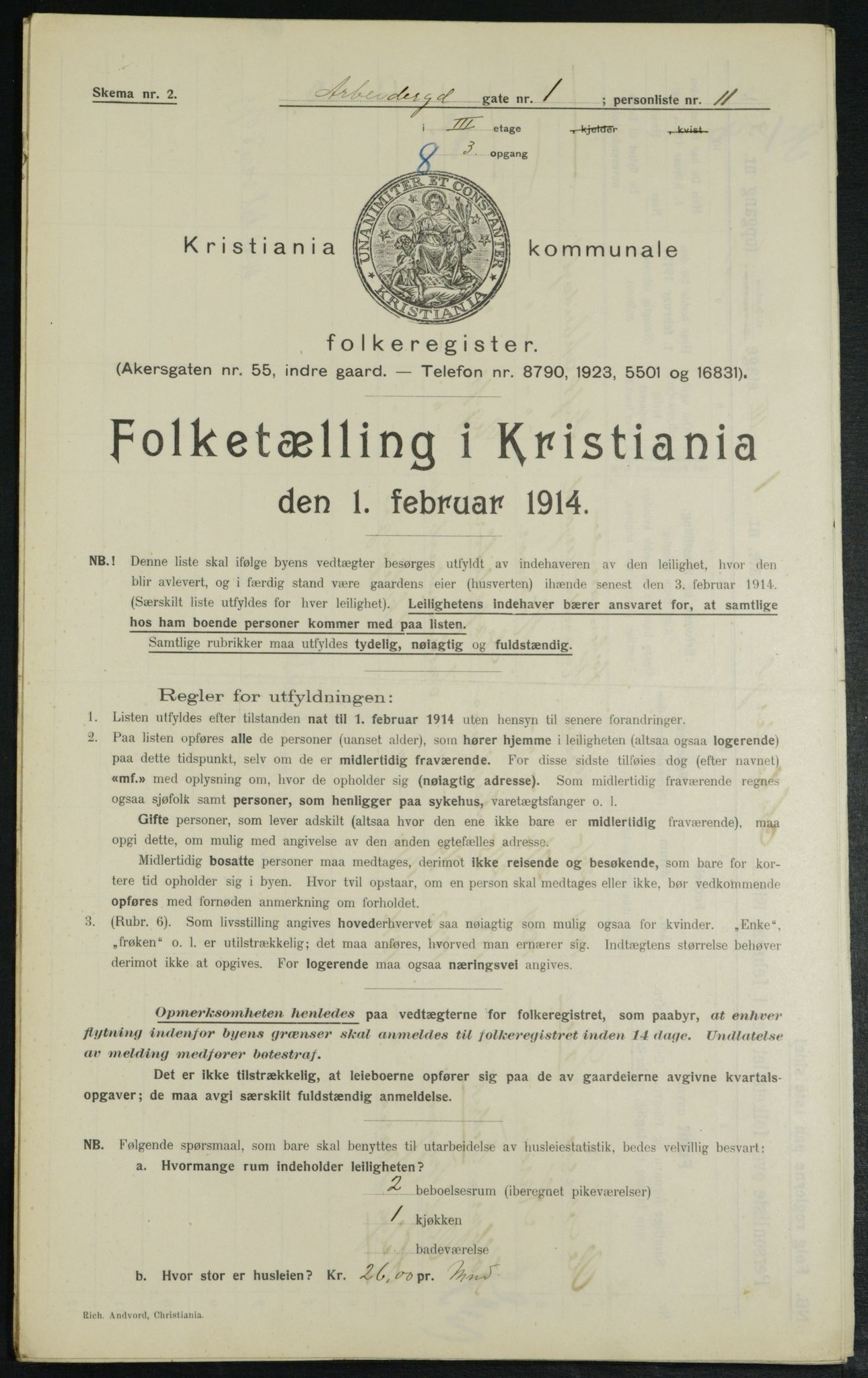 OBA, Municipal Census 1914 for Kristiania, 1914, p. 1481