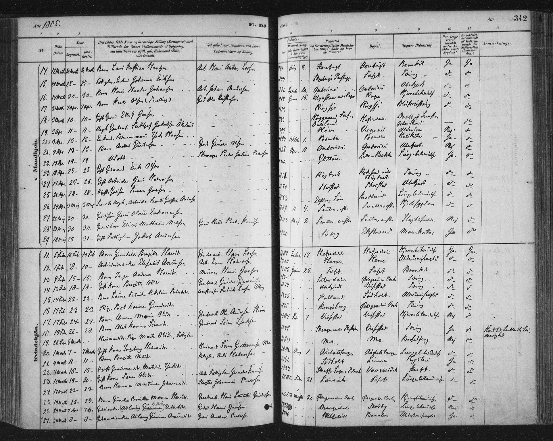 Bamble kirkebøker, AV/SAKO-A-253/F/Fa/L0007: Parish register (official) no. I 7, 1878-1888, p. 342