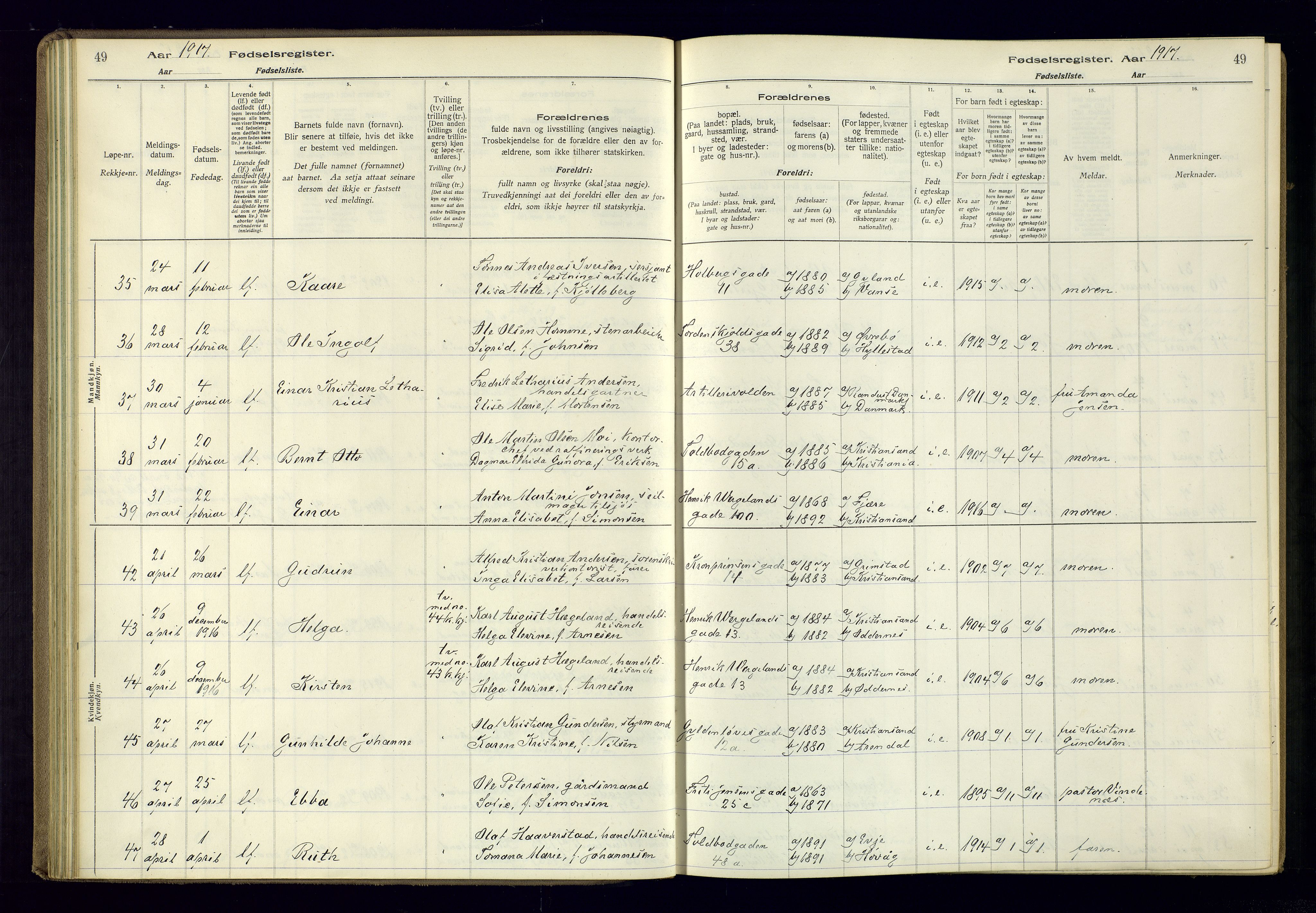 Kristiansand domprosti, AV/SAK-1112-0006/J/Jc/L0001: Birth register no. A-VI-45, 1916-1921, p. 49