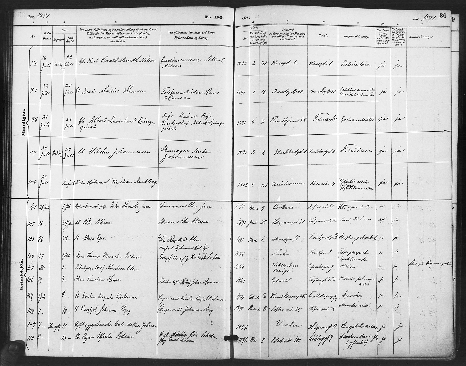 Paulus prestekontor Kirkebøker, AV/SAO-A-10871/F/Fa/L0011: Parish register (official) no. 11, 1889-1897, p. 36