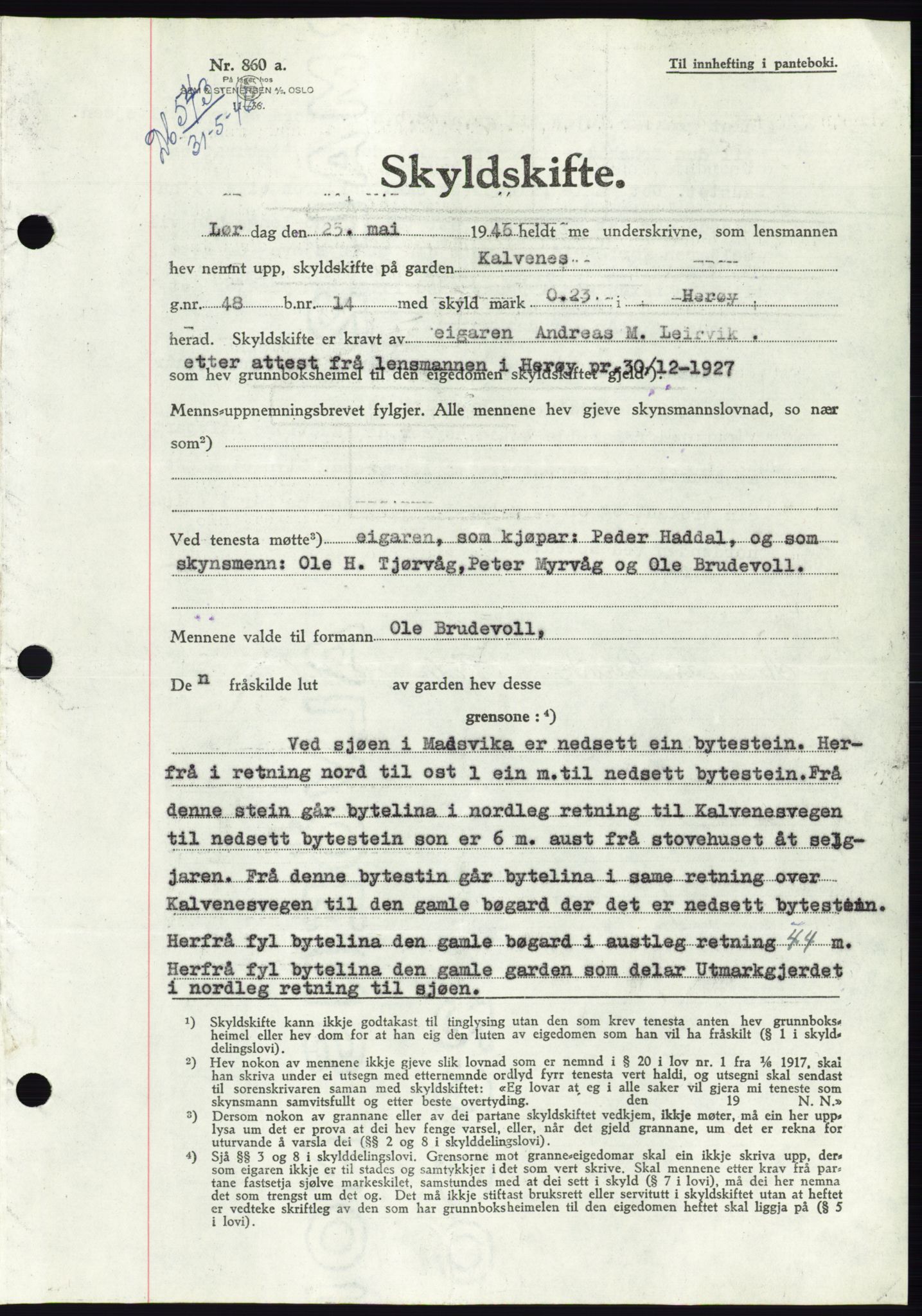 Søre Sunnmøre sorenskriveri, AV/SAT-A-4122/1/2/2C/L0078: Mortgage book no. 4A, 1946-1946, Diary no: : 543/1946