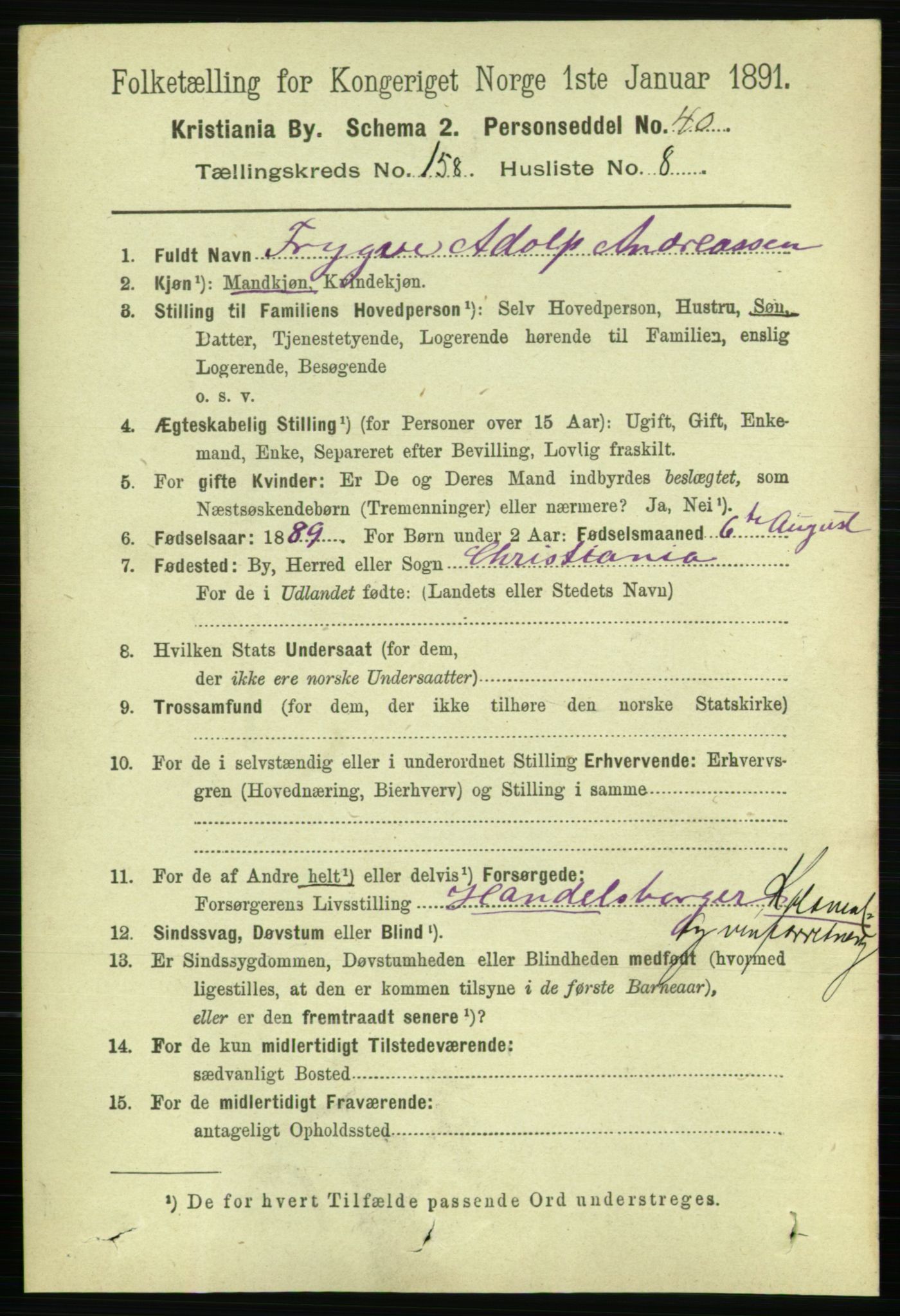 RA, 1891 census for 0301 Kristiania, 1891, p. 89953