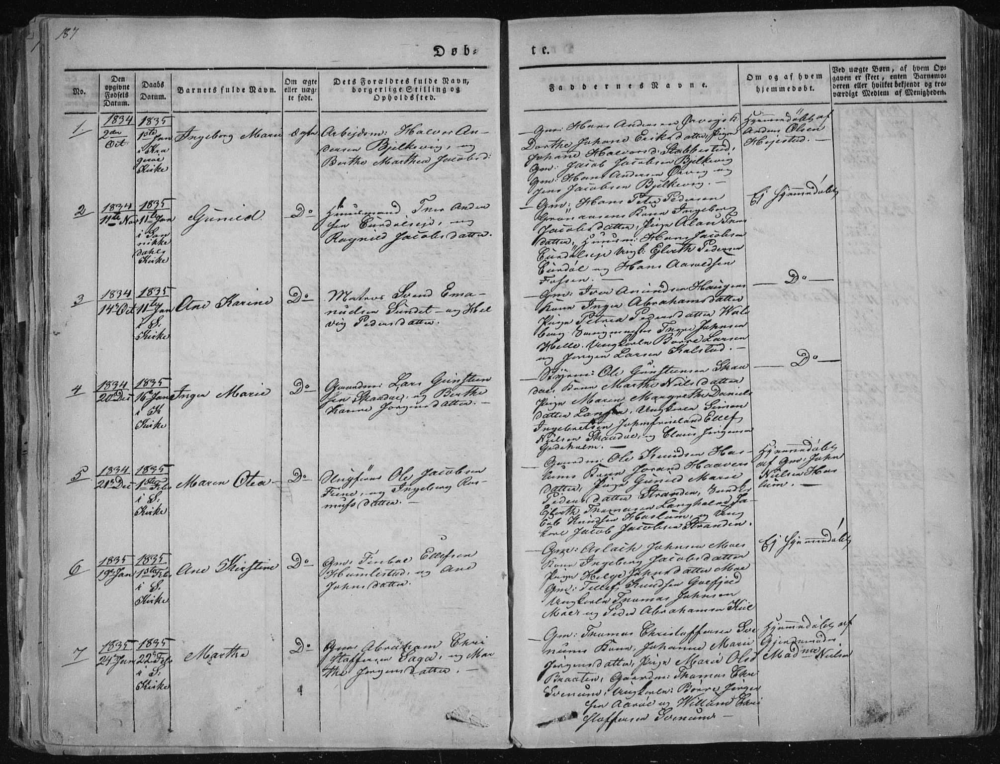 Sannidal kirkebøker, SAKO/A-296/F/Fa/L0006: Parish register (official) no. 6, 1831-1847, p. 187