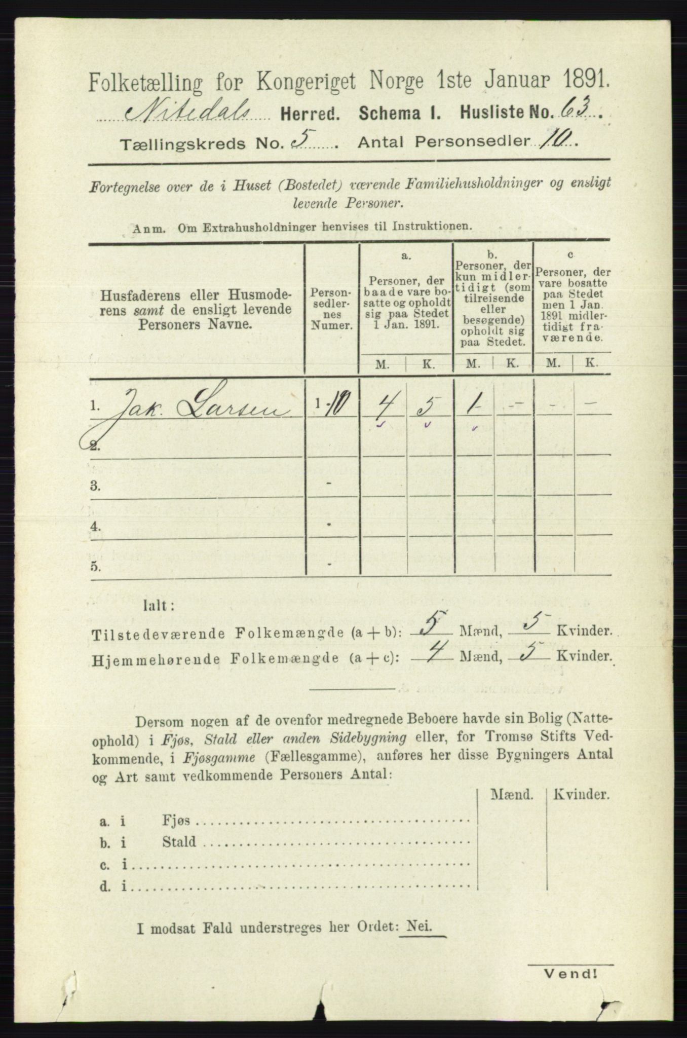 RA, 1891 census for 0233 Nittedal, 1891, p. 2179