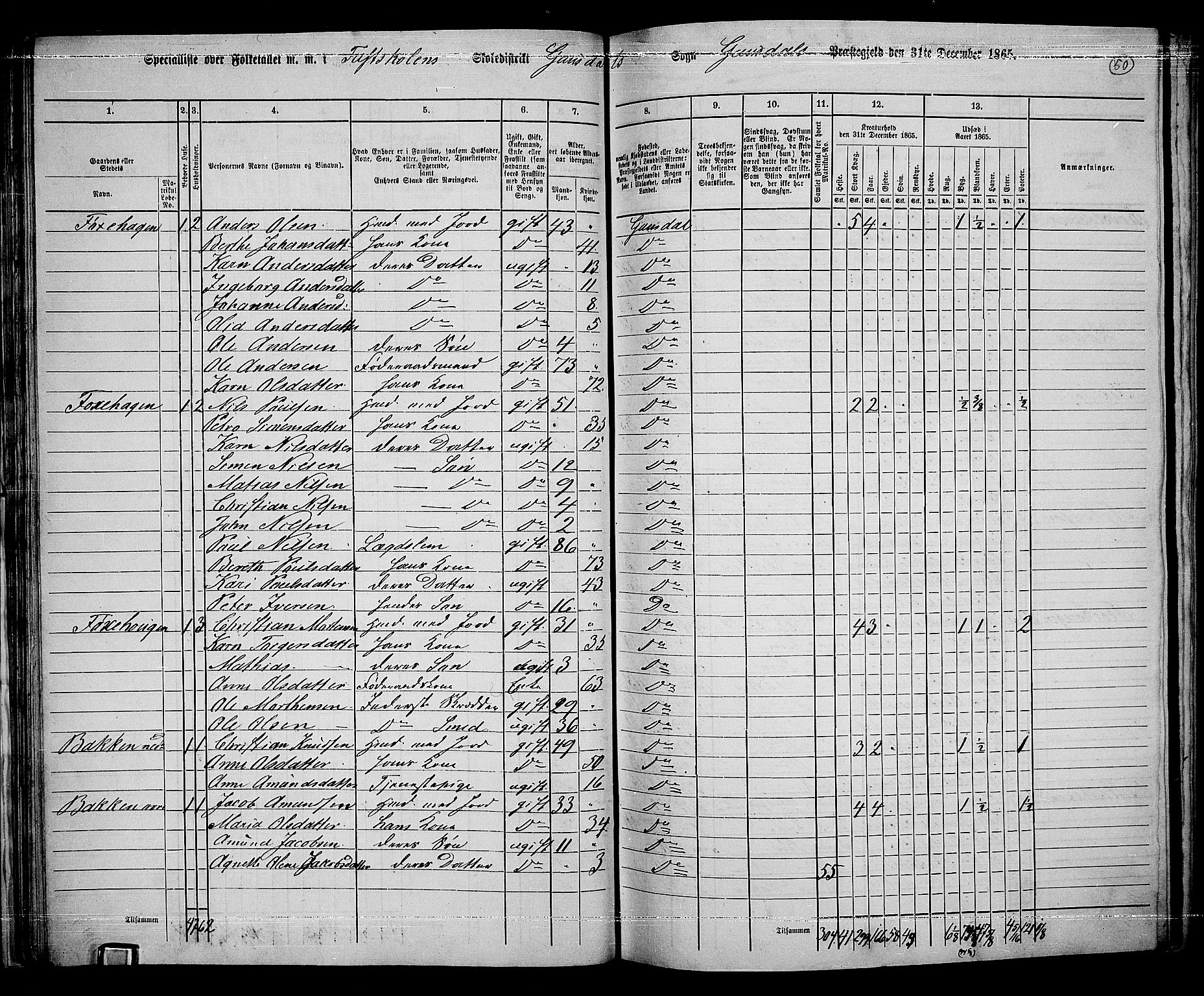 RA, 1865 census for Gausdal, 1865, p. 41