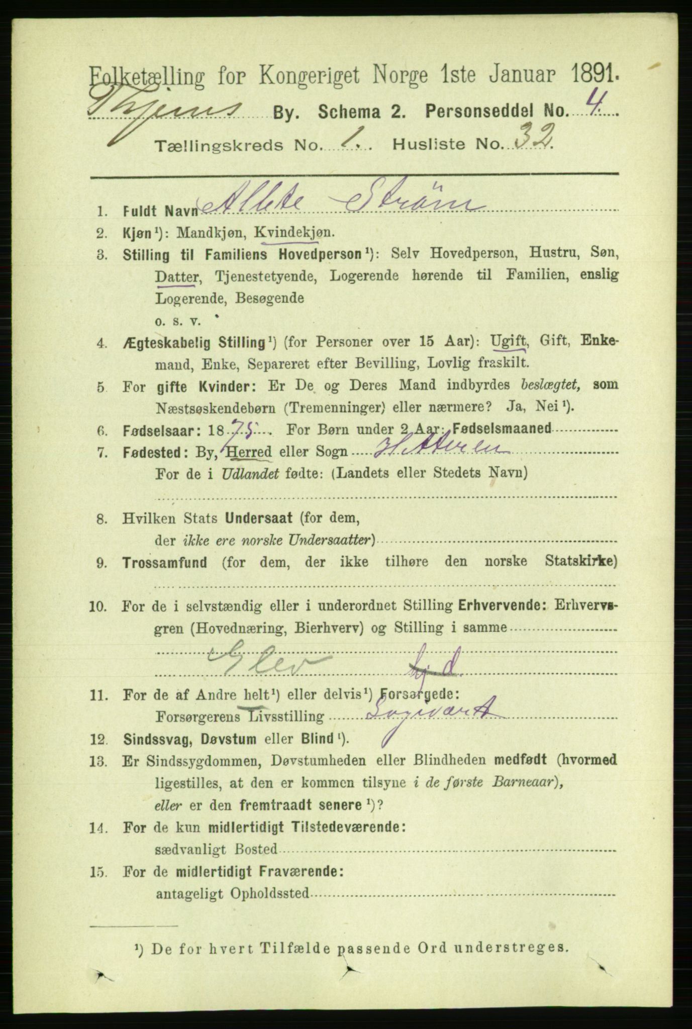 RA, 1891 census for 1601 Trondheim, 1891, p. 2990