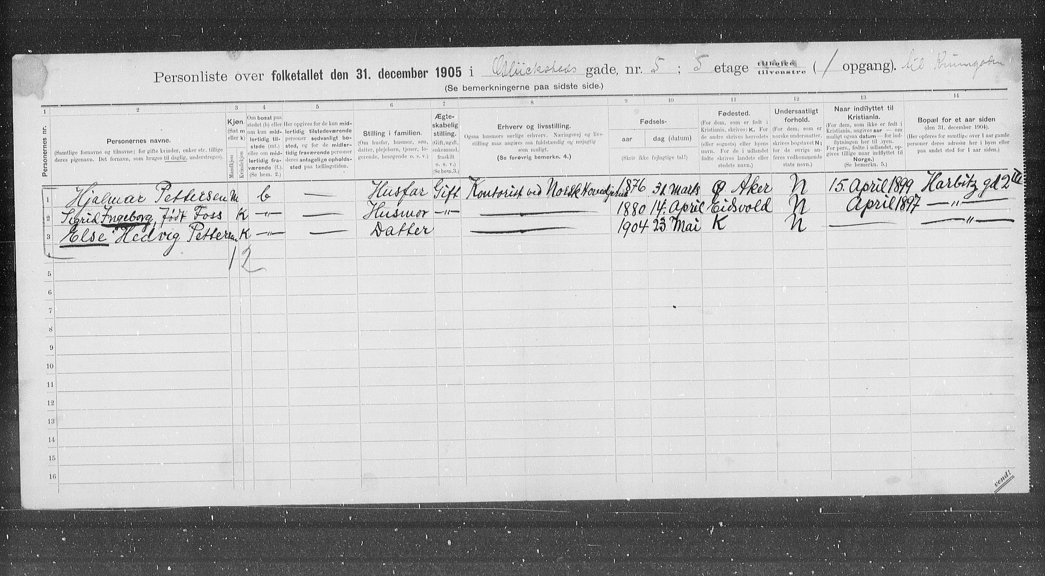 OBA, Municipal Census 1905 for Kristiania, 1905, p. 15357