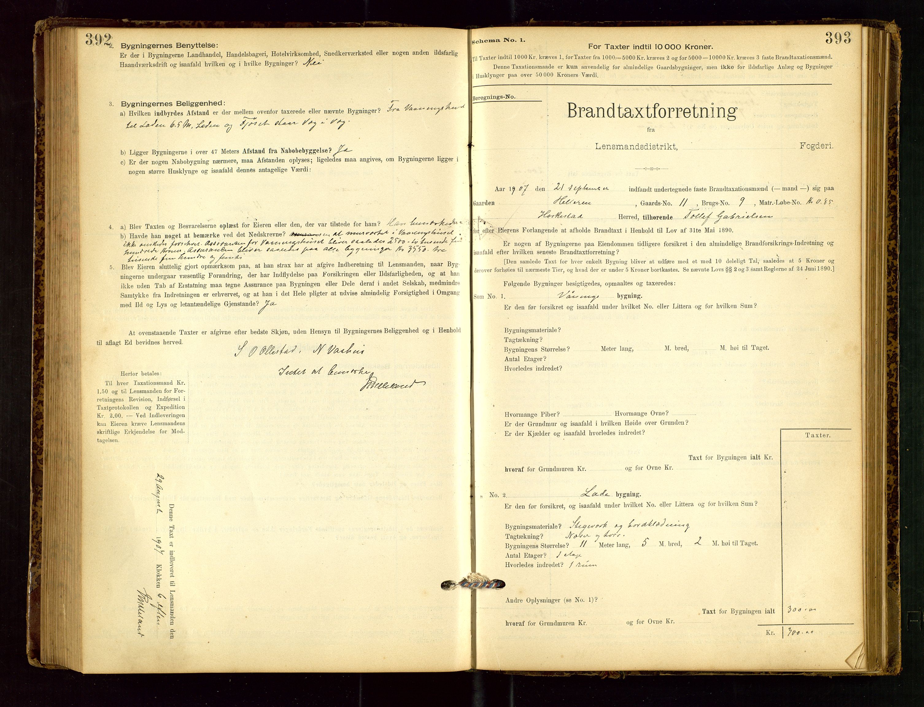 Heskestad lensmannskontor, SAST/A-100304/Gob/L0001: "Brandtaxationsprotokol", 1894-1915, p. 392-393