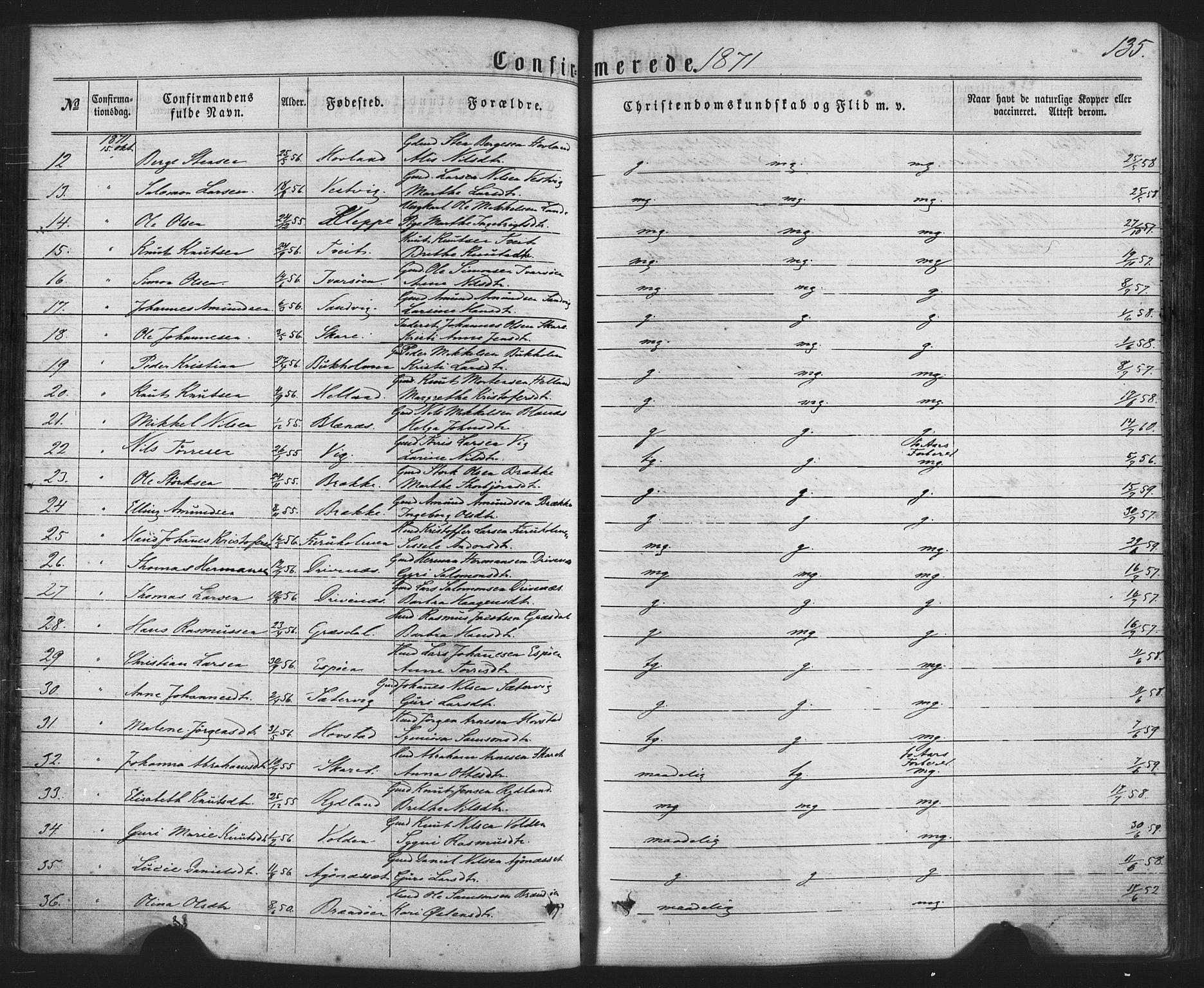 Fitjar sokneprestembete, SAB/A-99926: Parish register (official) no. A 1, 1862-1881, p. 135