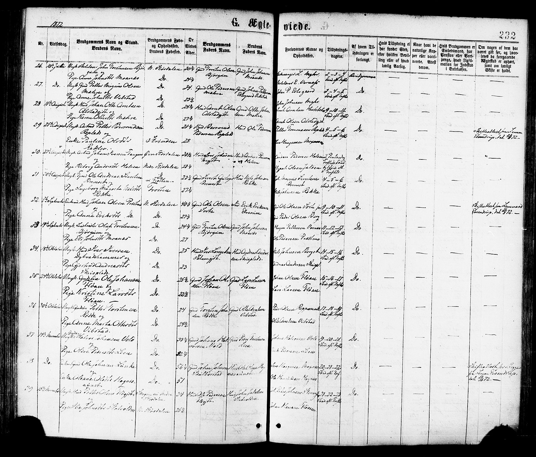 Ministerialprotokoller, klokkerbøker og fødselsregistre - Nord-Trøndelag, AV/SAT-A-1458/709/L0076: Parish register (official) no. 709A16, 1871-1879, p. 232