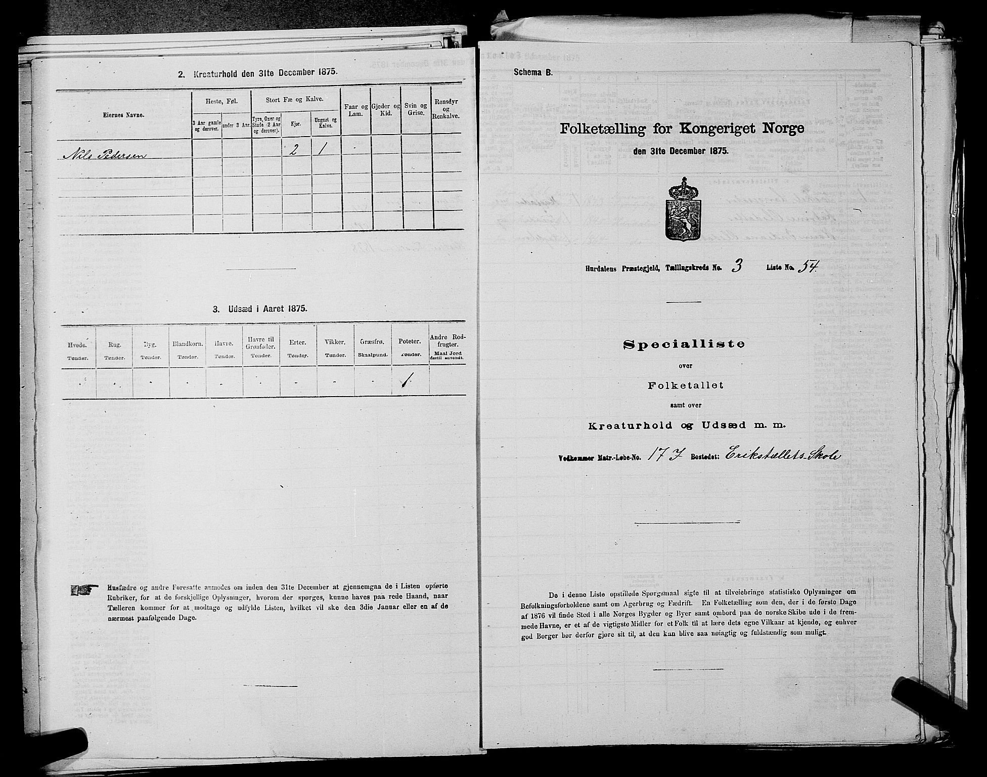 RA, 1875 census for 0239P Hurdal, 1875, p. 582