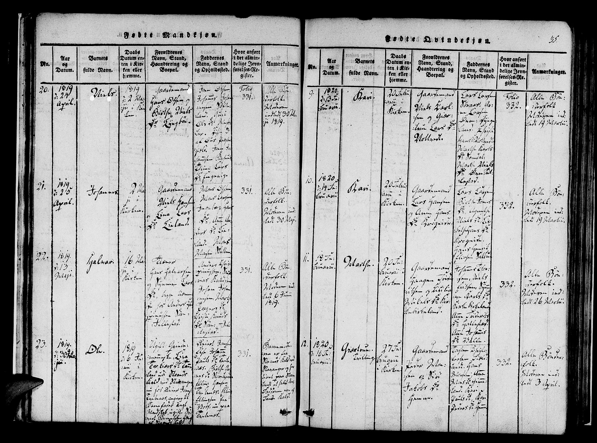 Fana Sokneprestembete, AV/SAB-A-75101/H/Haa/Haaa/L0007: Parish register (official) no. A 7, 1816-1828, p. 35