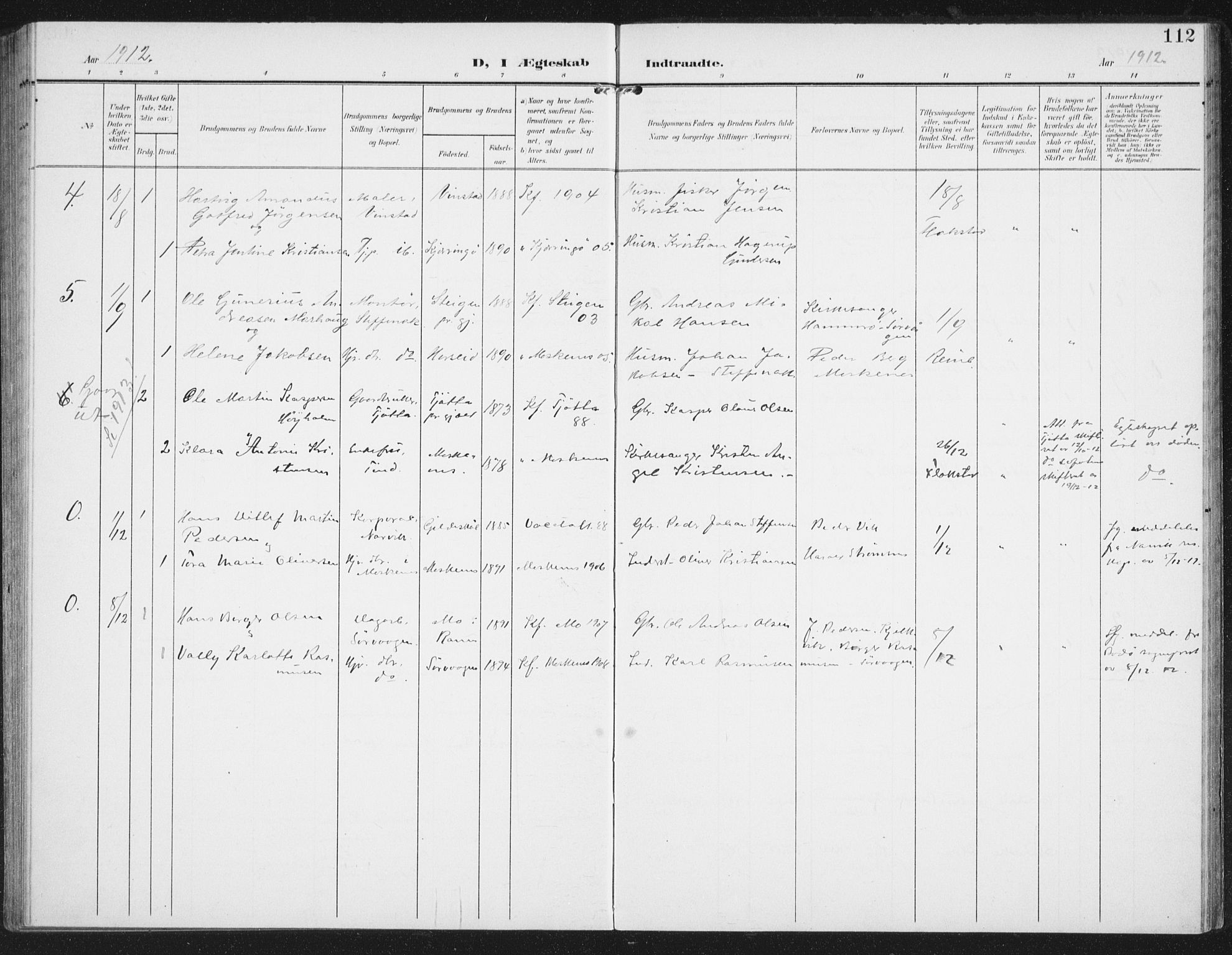 Ministerialprotokoller, klokkerbøker og fødselsregistre - Nordland, SAT/A-1459/886/L1221: Parish register (official) no. 886A03, 1903-1913, p. 112