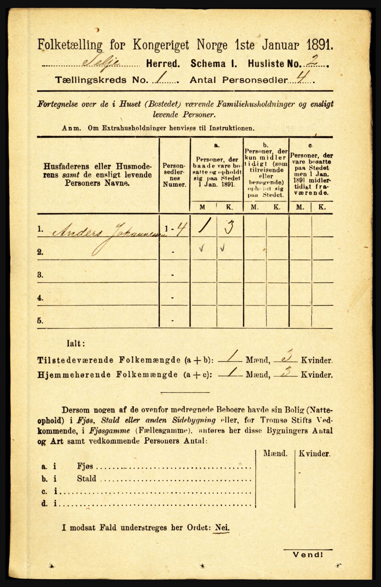 RA, 1891 census for 1441 Selje, 1891, p. 41