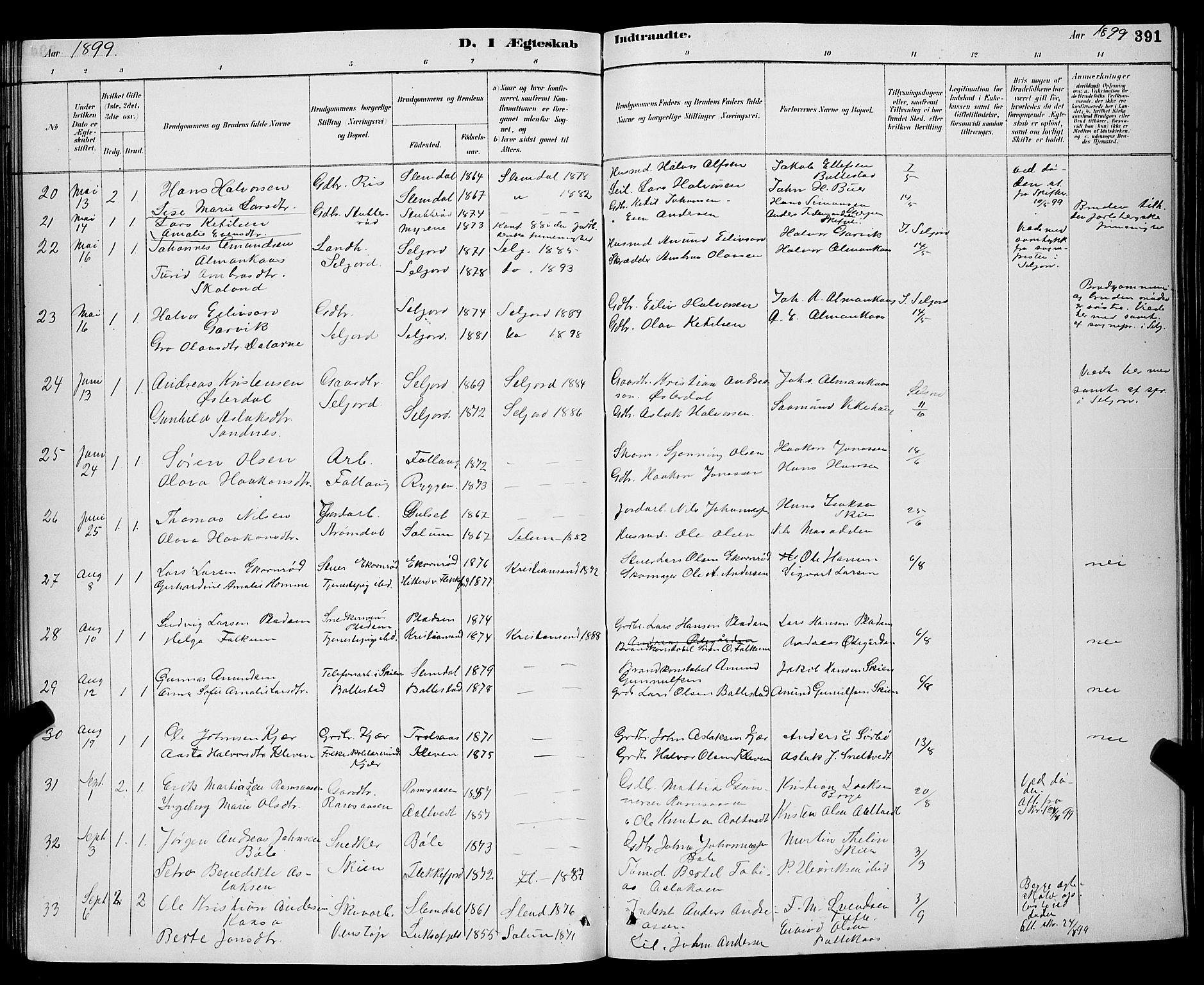 Gjerpen kirkebøker, AV/SAKO-A-265/G/Ga/L0002: Parish register (copy) no. I 2, 1883-1900, p. 391