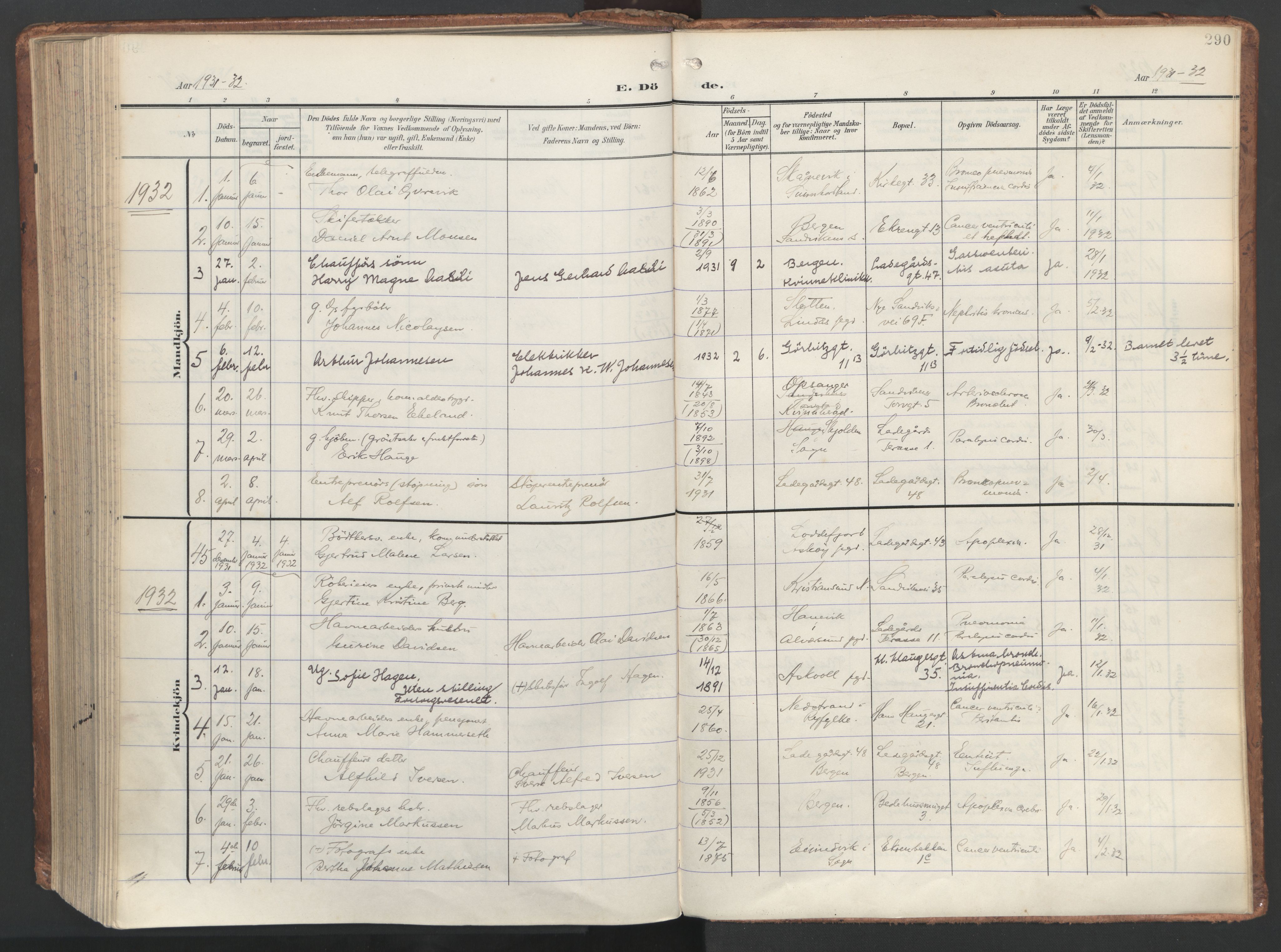 Sandviken Sokneprestembete, SAB/A-77601/H/Ha/L0019: Parish register (official) no. E 2, 1905-1933, p. 290