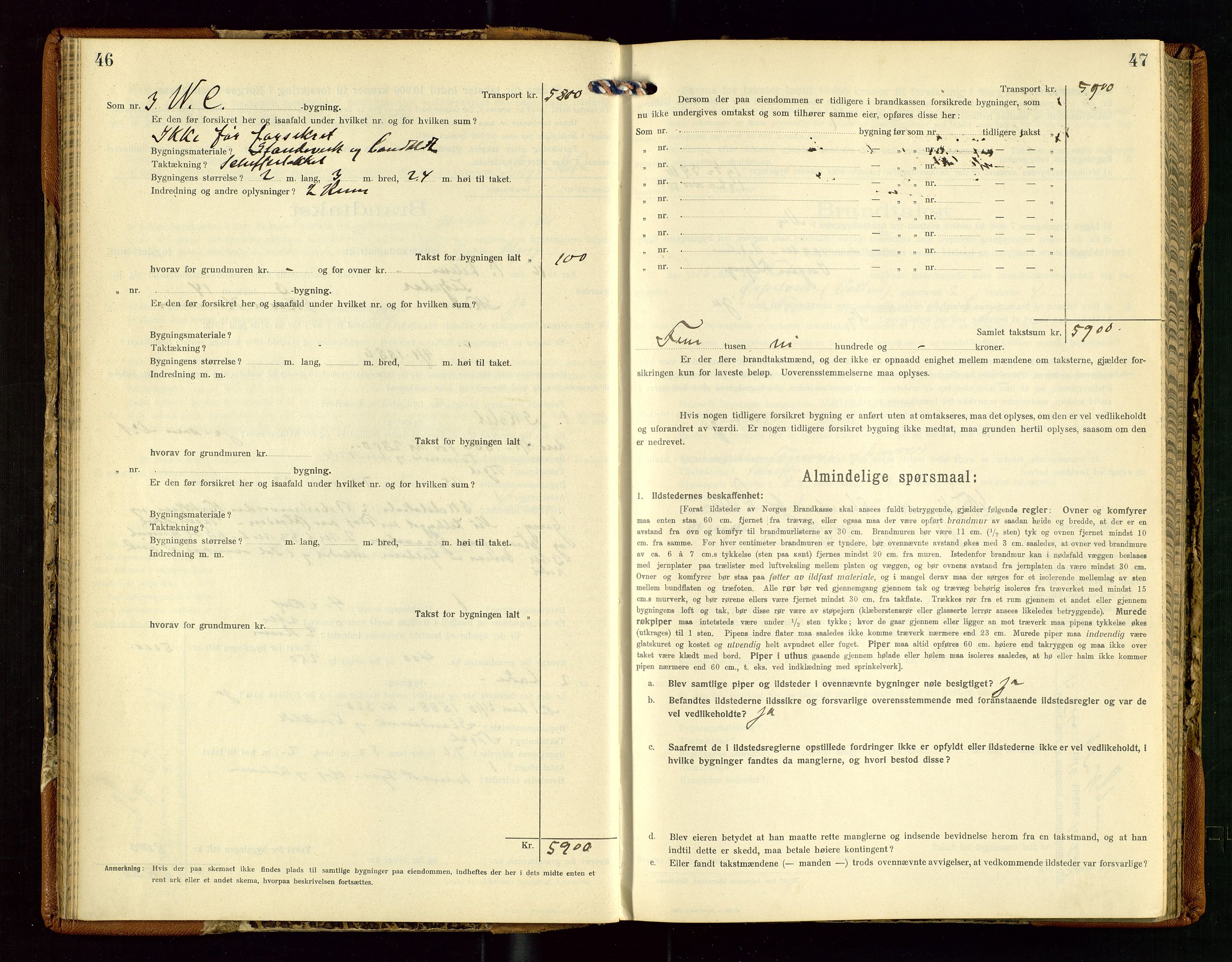 Torvestad lensmannskontor, AV/SAST-A-100307/1/Gob/L0005: "Brandtaxationsprotokol for Torvestad Lensmannsdistrikt", 1915-1928, p. 46-47