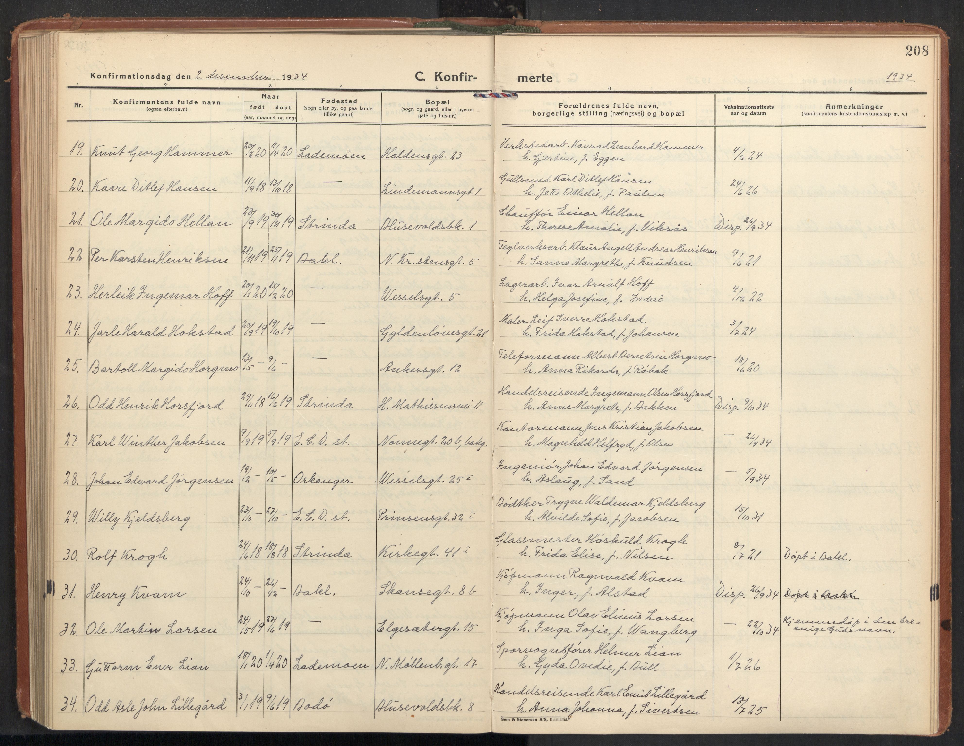 Ministerialprotokoller, klokkerbøker og fødselsregistre - Sør-Trøndelag, AV/SAT-A-1456/604/L0208: Parish register (official) no. 604A28, 1923-1937, p. 208