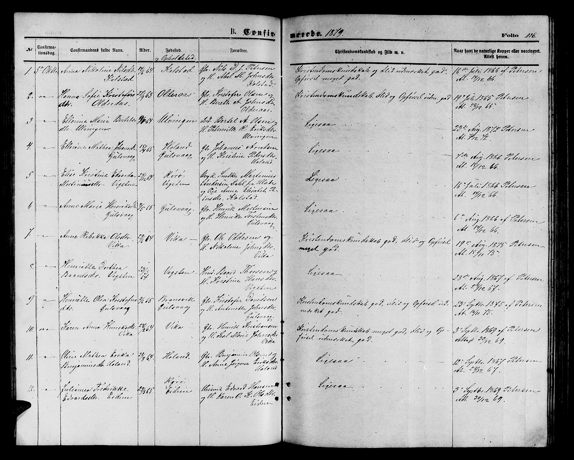 Ministerialprotokoller, klokkerbøker og fødselsregistre - Nordland, AV/SAT-A-1459/816/L0252: Parish register (copy) no. 816C02, 1871-1885, p. 116