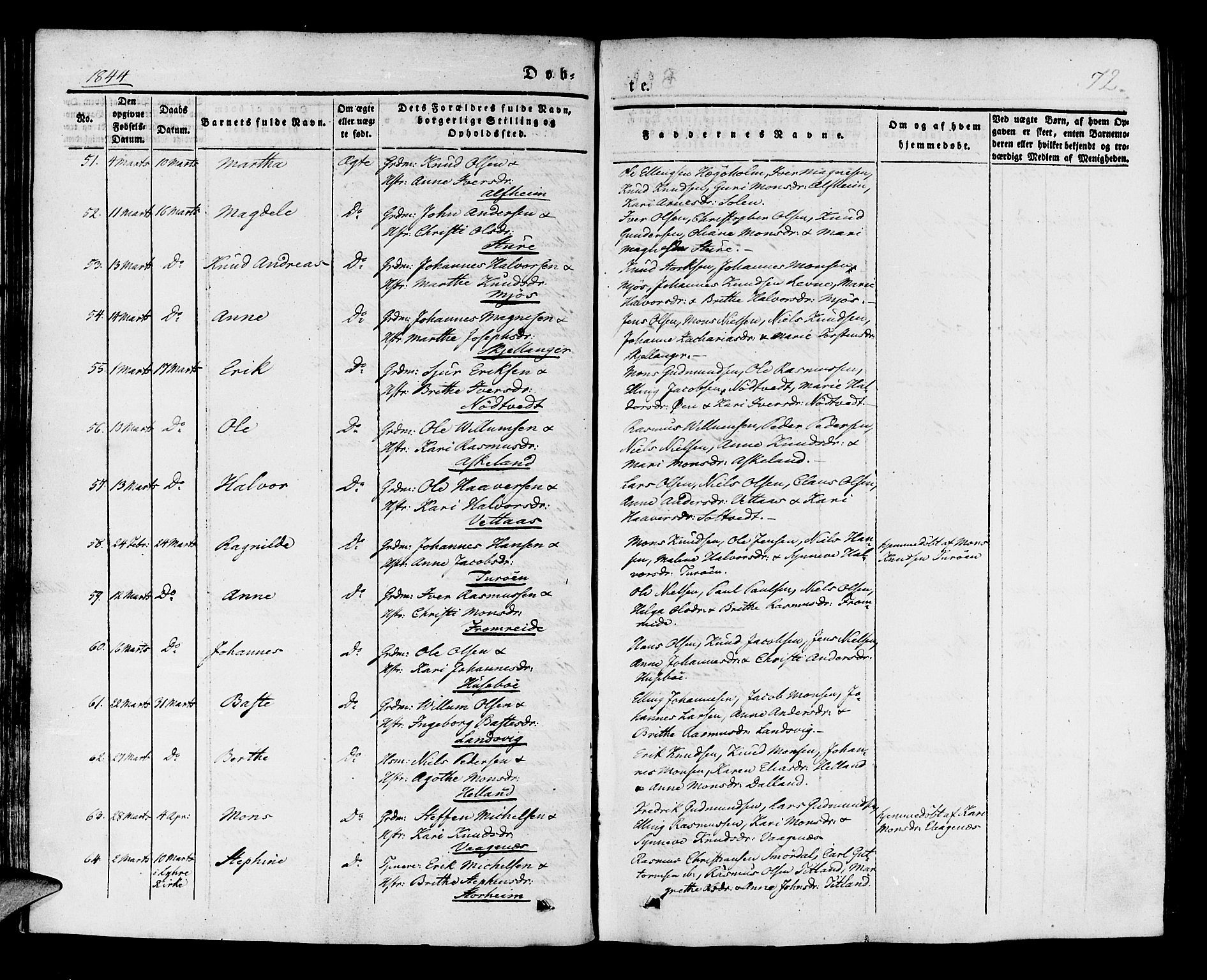 Manger sokneprestembete, AV/SAB-A-76801/H/Haa: Parish register (official) no. A 5, 1839-1848, p. 72