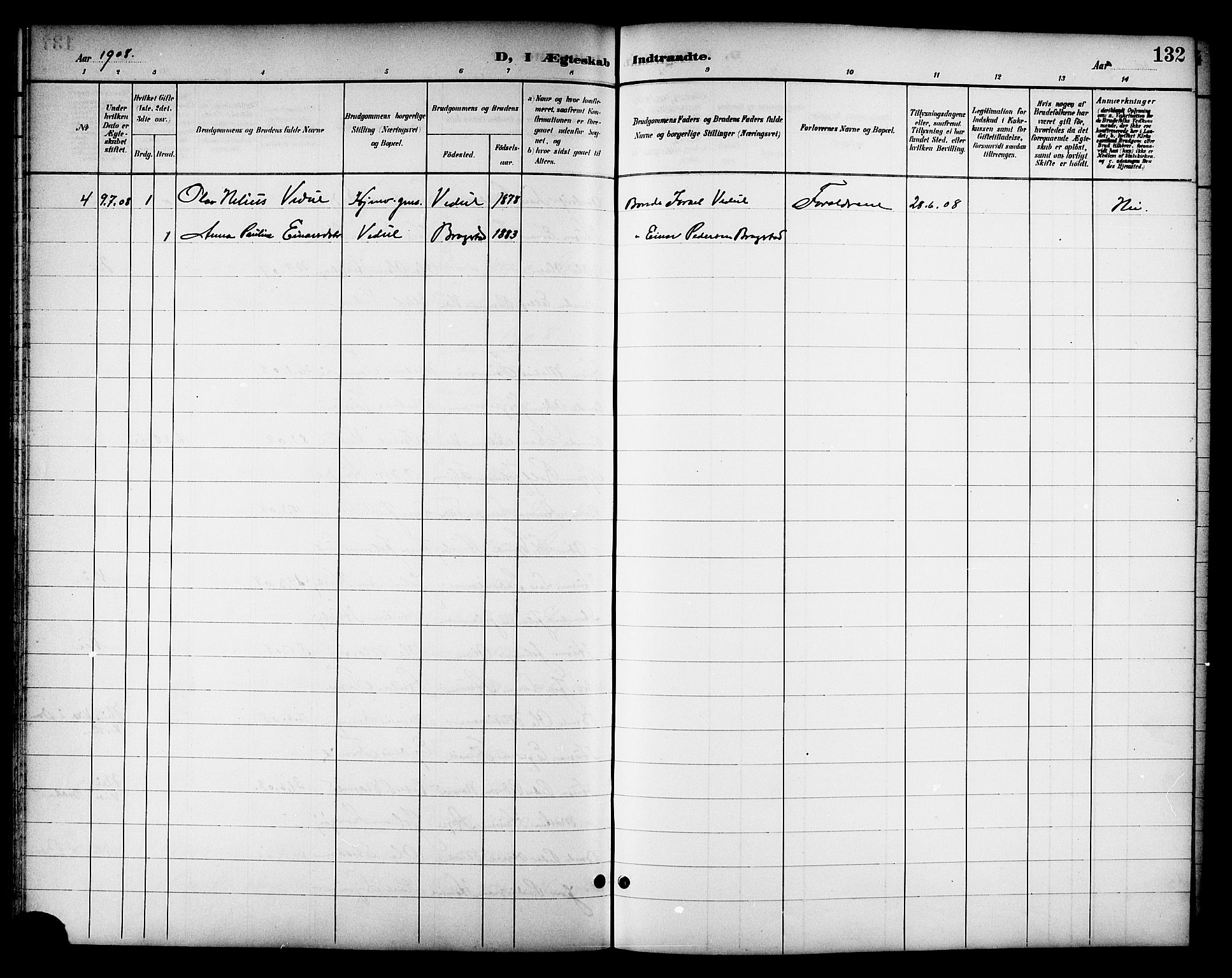 Ministerialprotokoller, klokkerbøker og fødselsregistre - Nord-Trøndelag, AV/SAT-A-1458/714/L0135: Parish register (copy) no. 714C04, 1899-1918, p. 132