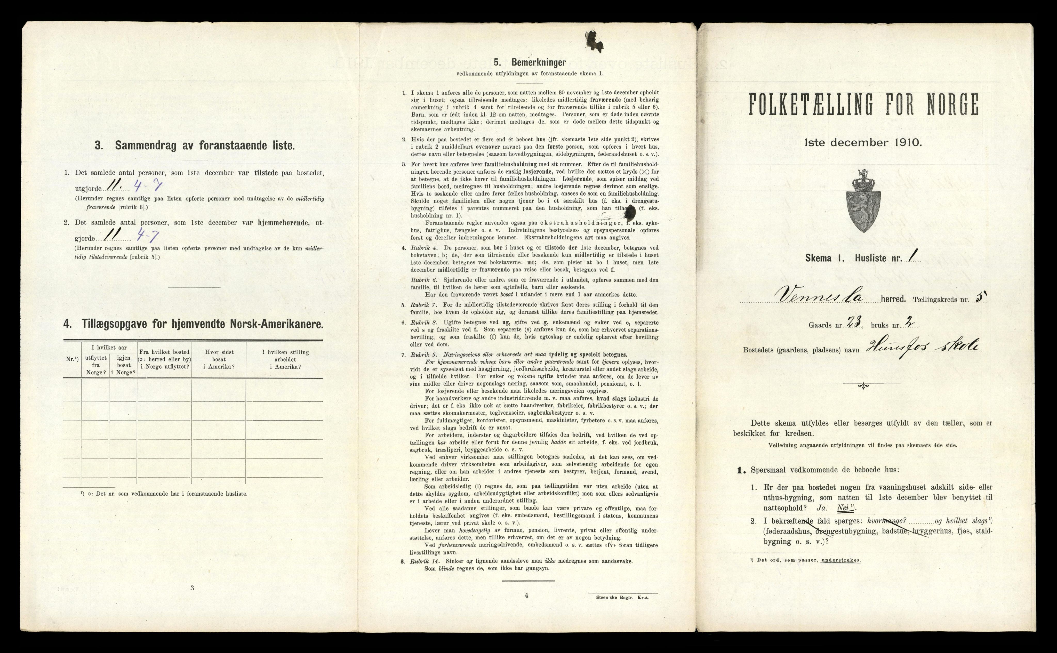 RA, 1910 census for Vennesla, 1910, p. 410