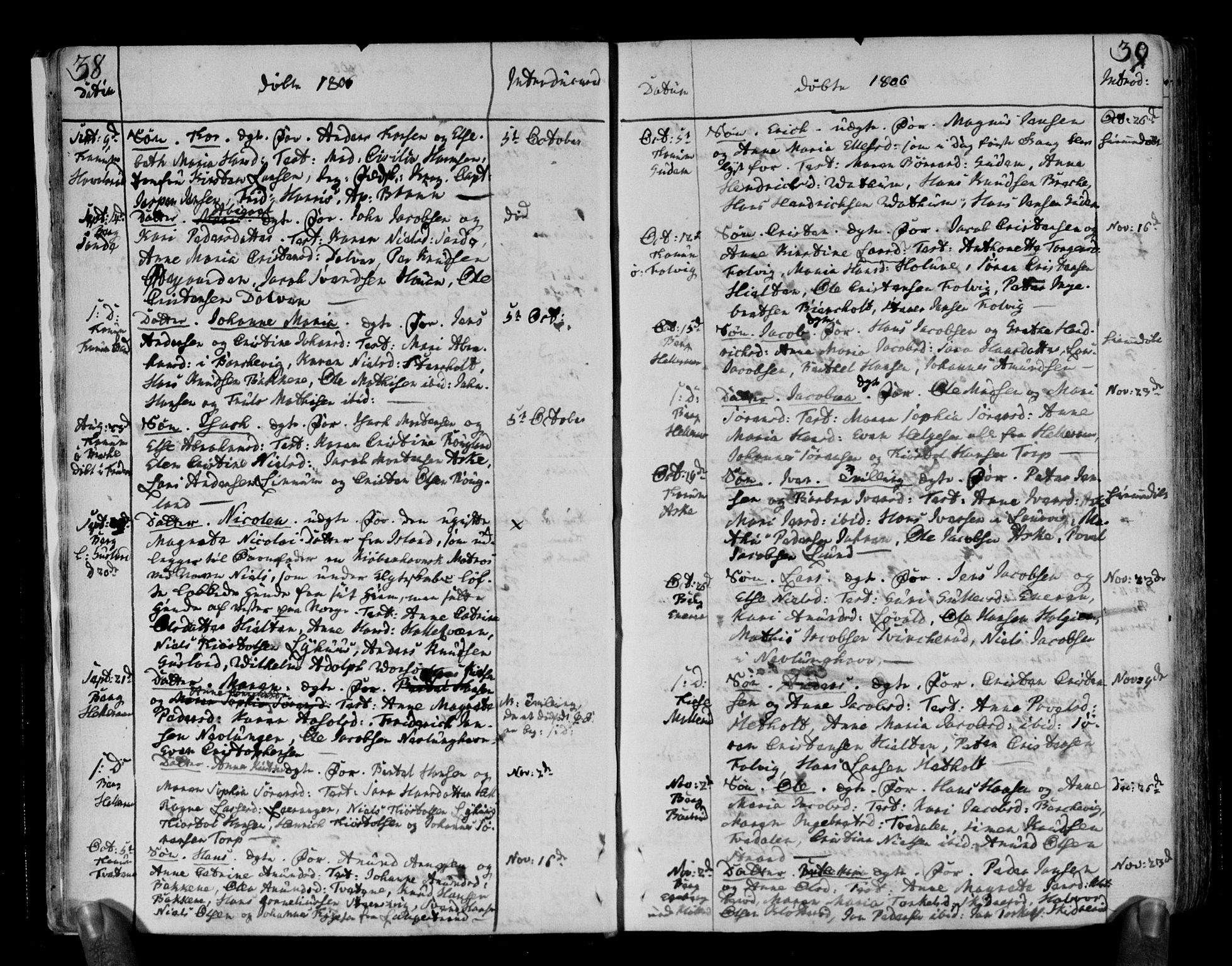 Brunlanes kirkebøker, AV/SAKO-A-342/F/Fa/L0002: Parish register (official) no. I 2, 1802-1834, p. 38-39