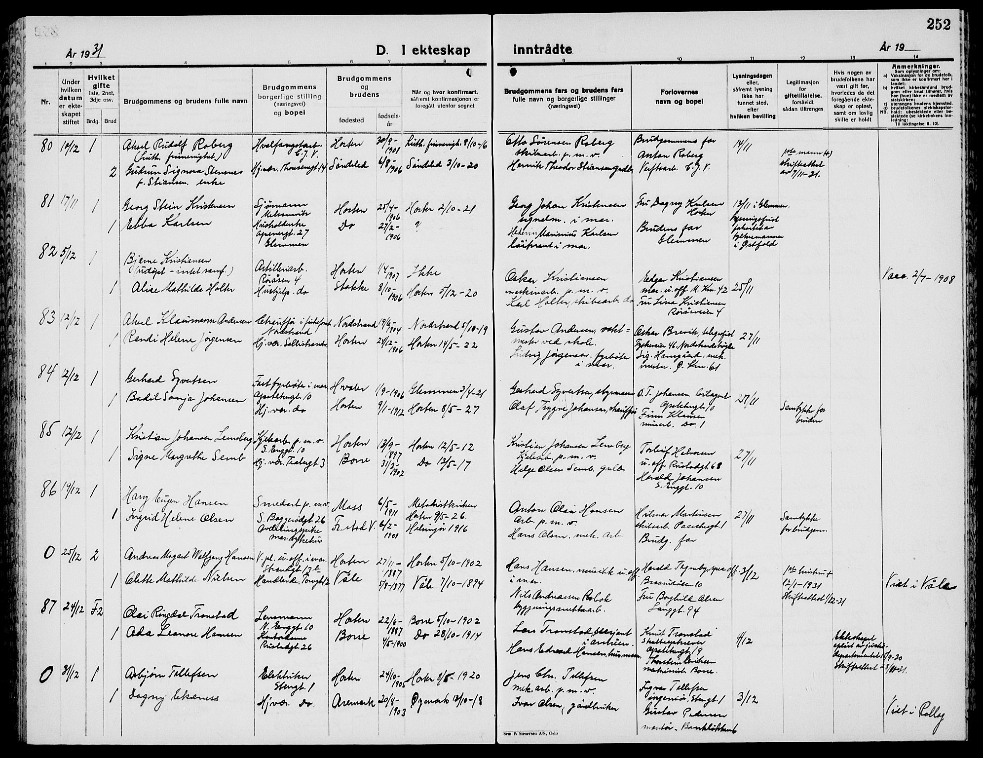 Horten kirkebøker, SAKO/A-348/G/Ga/L0009: Parish register (copy) no. 9, 1926-1936, p. 252