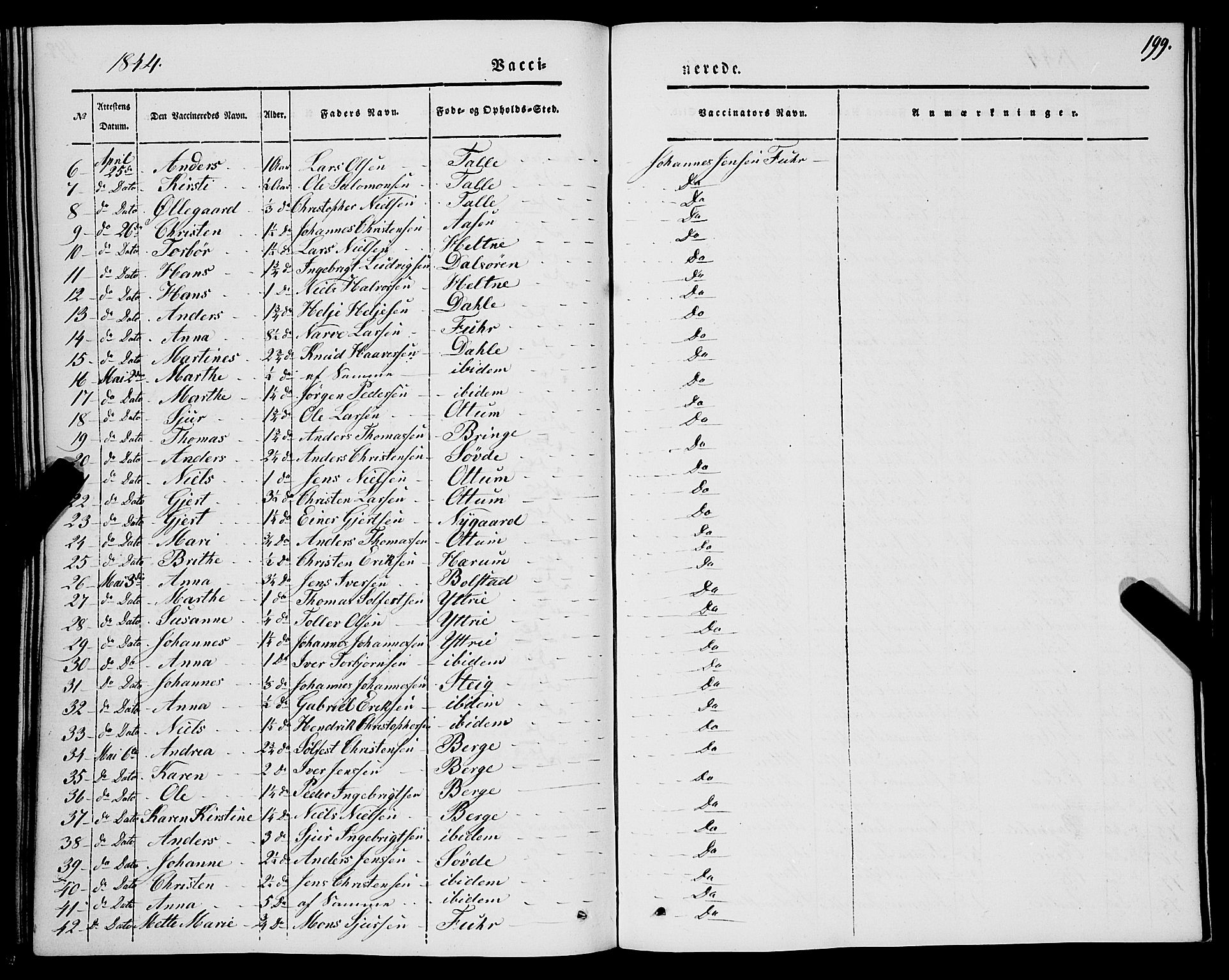 Luster sokneprestembete, SAB/A-81101/H/Haa/Haaa/L0006: Parish register (official) no. A 6, 1840-1848, p. 199
