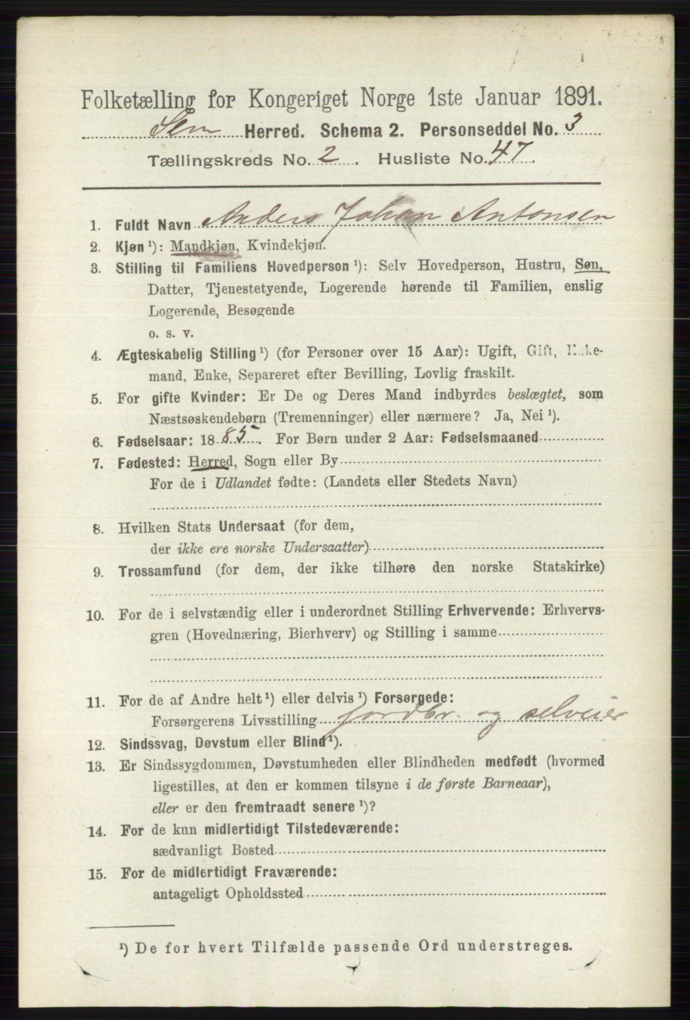 RA, 1891 census for 0721 Sem, 1891, p. 920