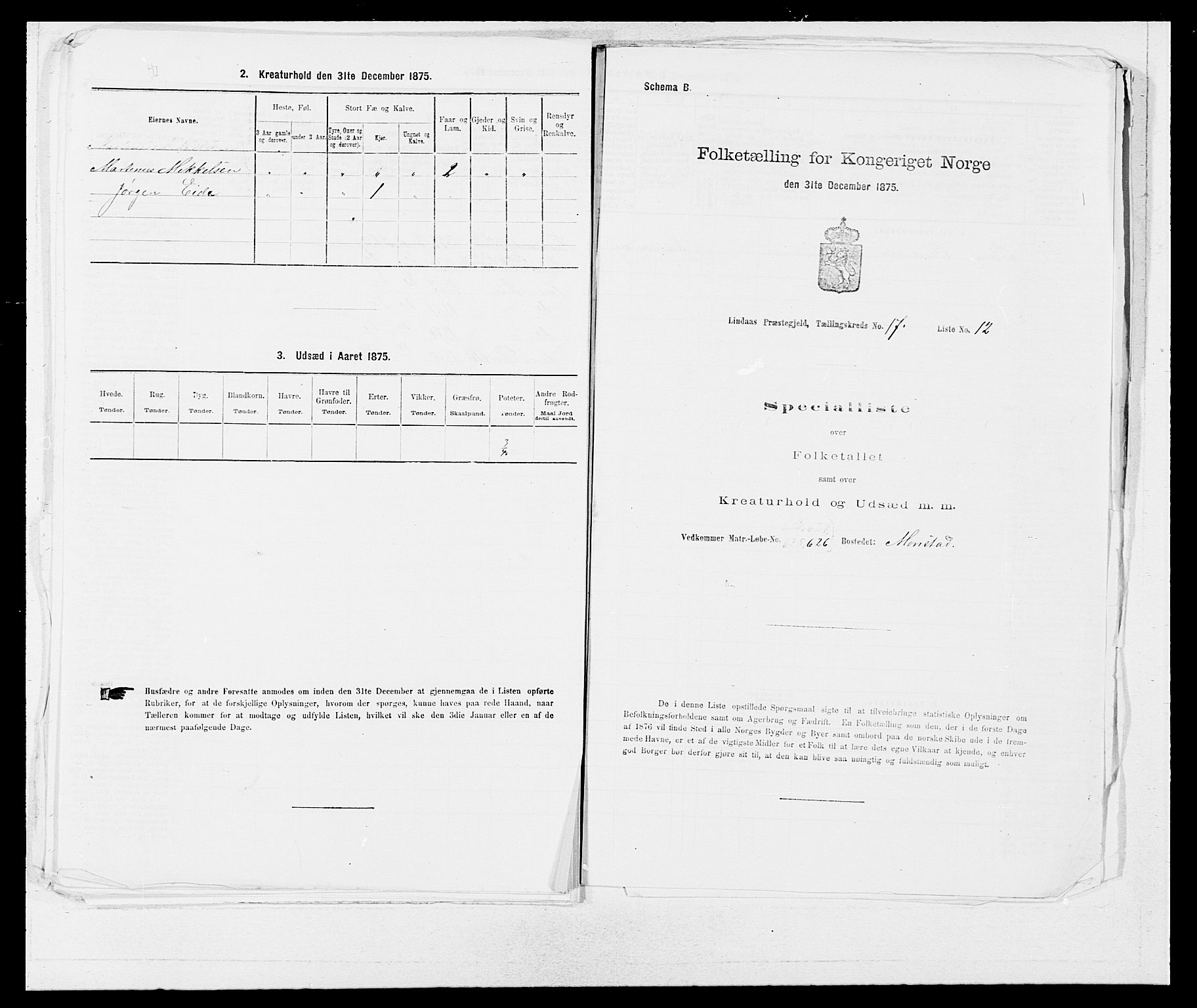 SAB, 1875 census for 1263P Lindås, 1875, p. 1886