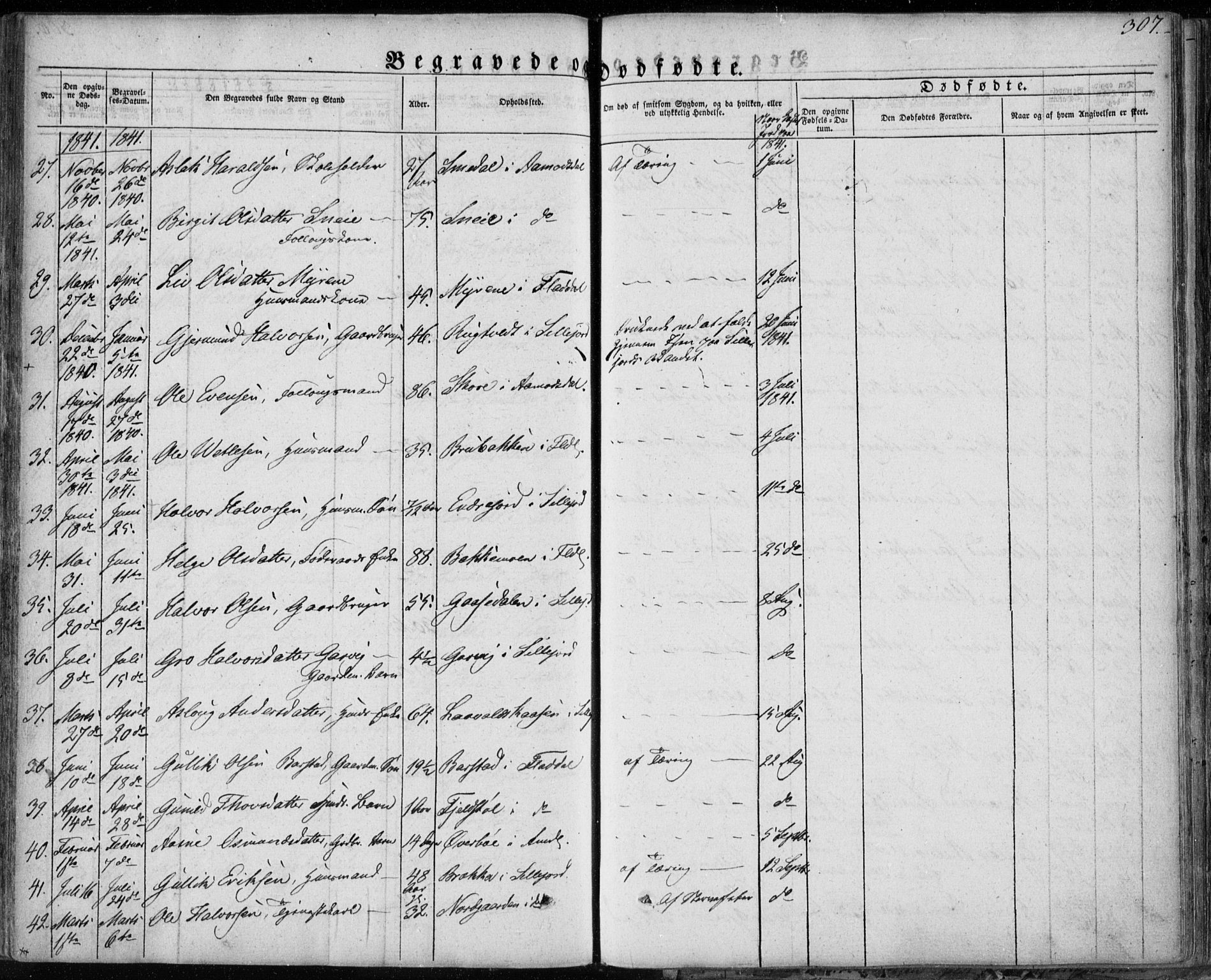 Seljord kirkebøker, AV/SAKO-A-20/F/Fa/L0011: Parish register (official) no. I 11, 1831-1849, p. 307