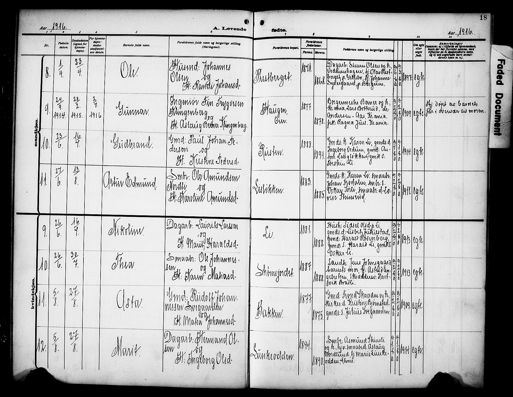 Øyer prestekontor, AV/SAH-PREST-084/H/Ha/Hab/L0007: Parish register (copy) no. 7, 1913-1928, p. 18