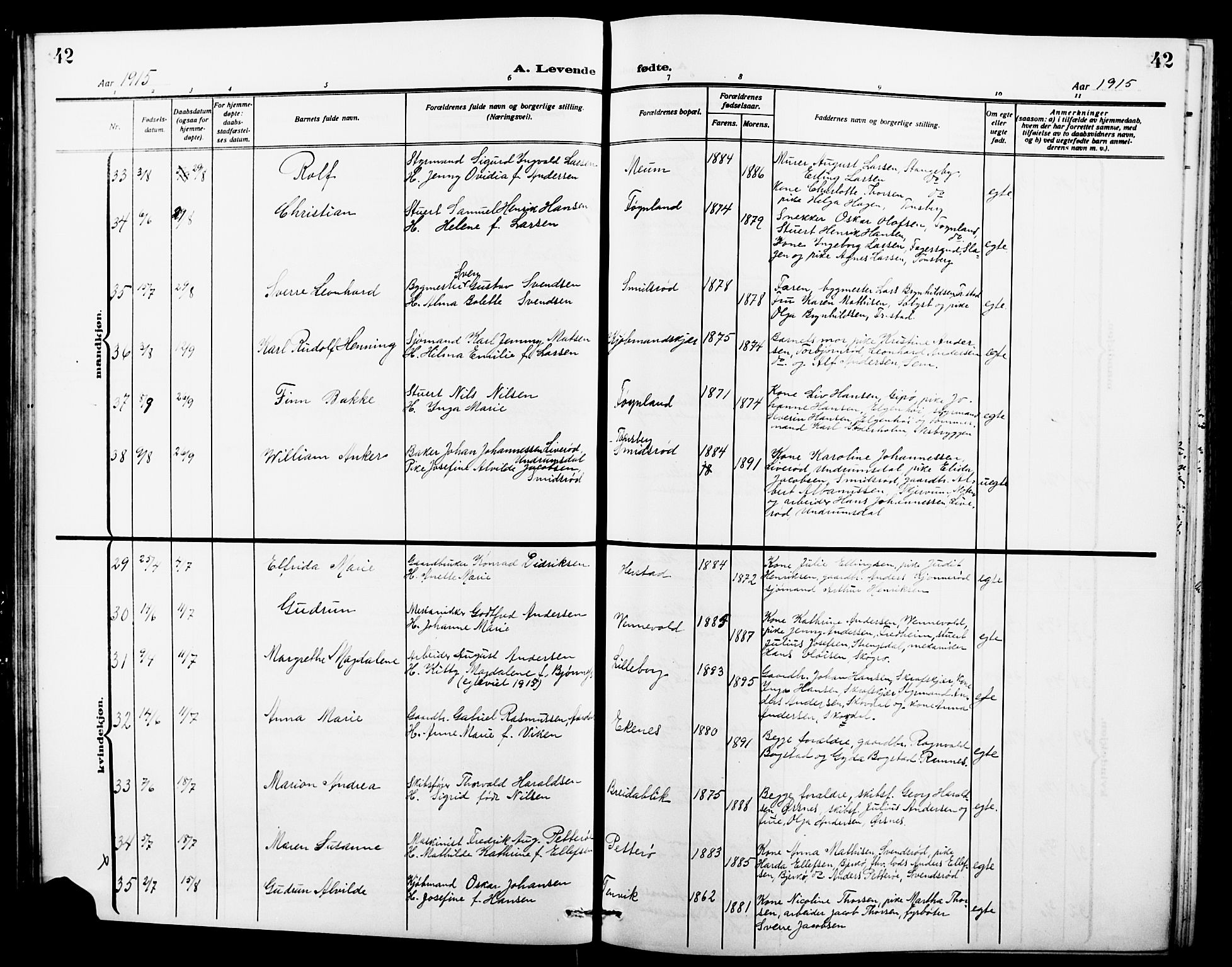 Nøtterøy kirkebøker, AV/SAKO-A-354/G/Ga/L0005: Parish register (copy) no. I 5, 1910-1924, p. 42