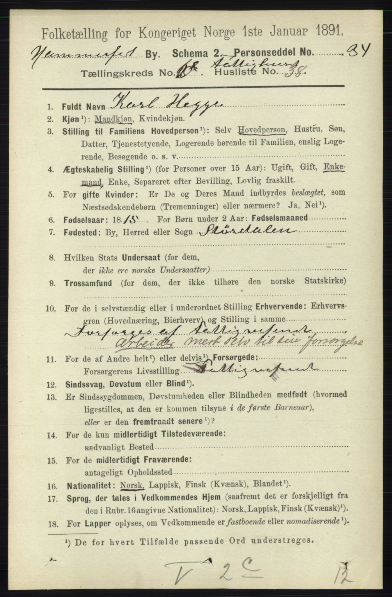 RA, 1891 census for 2001 Hammerfest, 1891, p. 2201