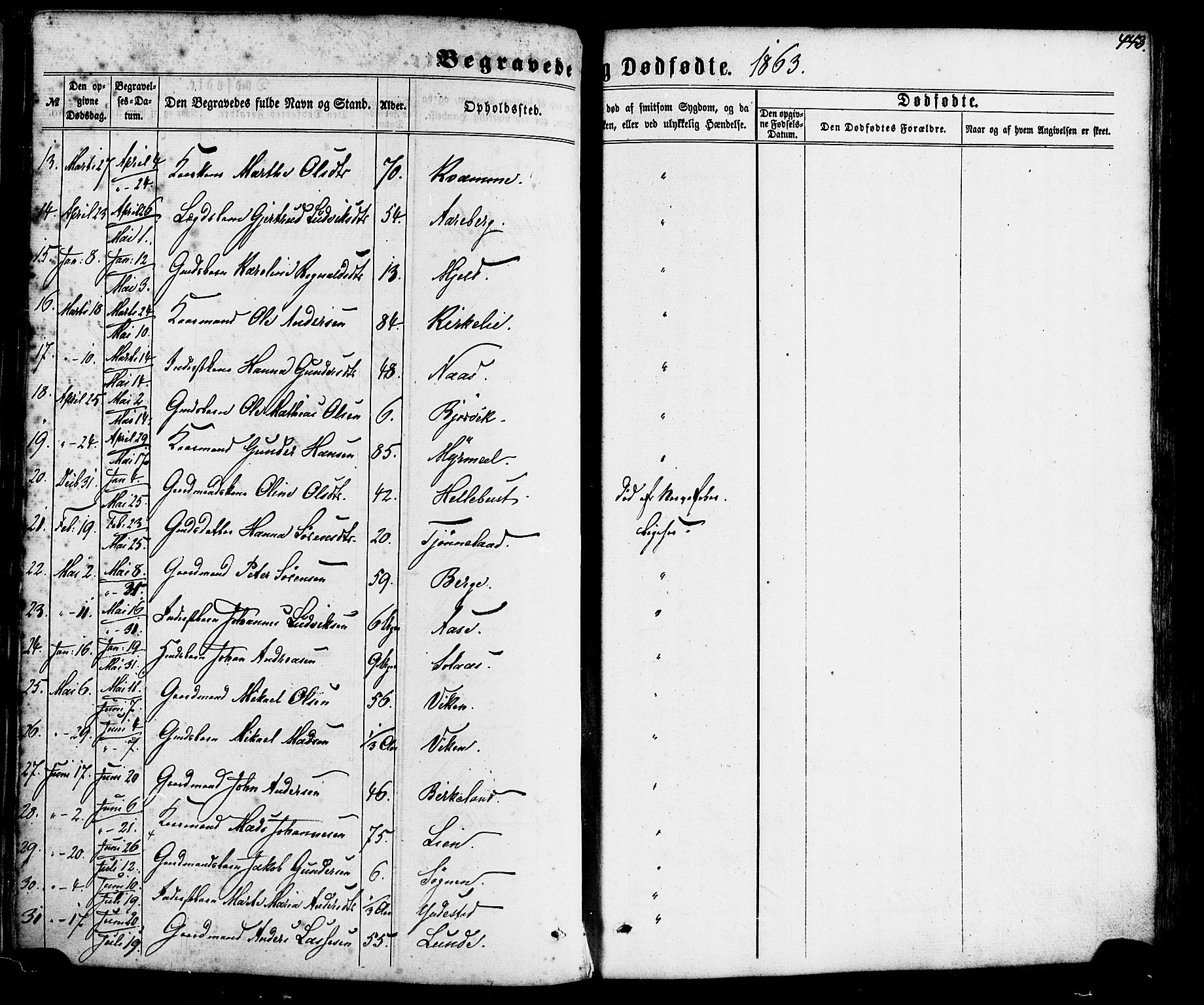 Gaular sokneprestembete, SAB/A-80001/H/Haa: Parish register (official) no. A 5, 1860-1881, p. 443