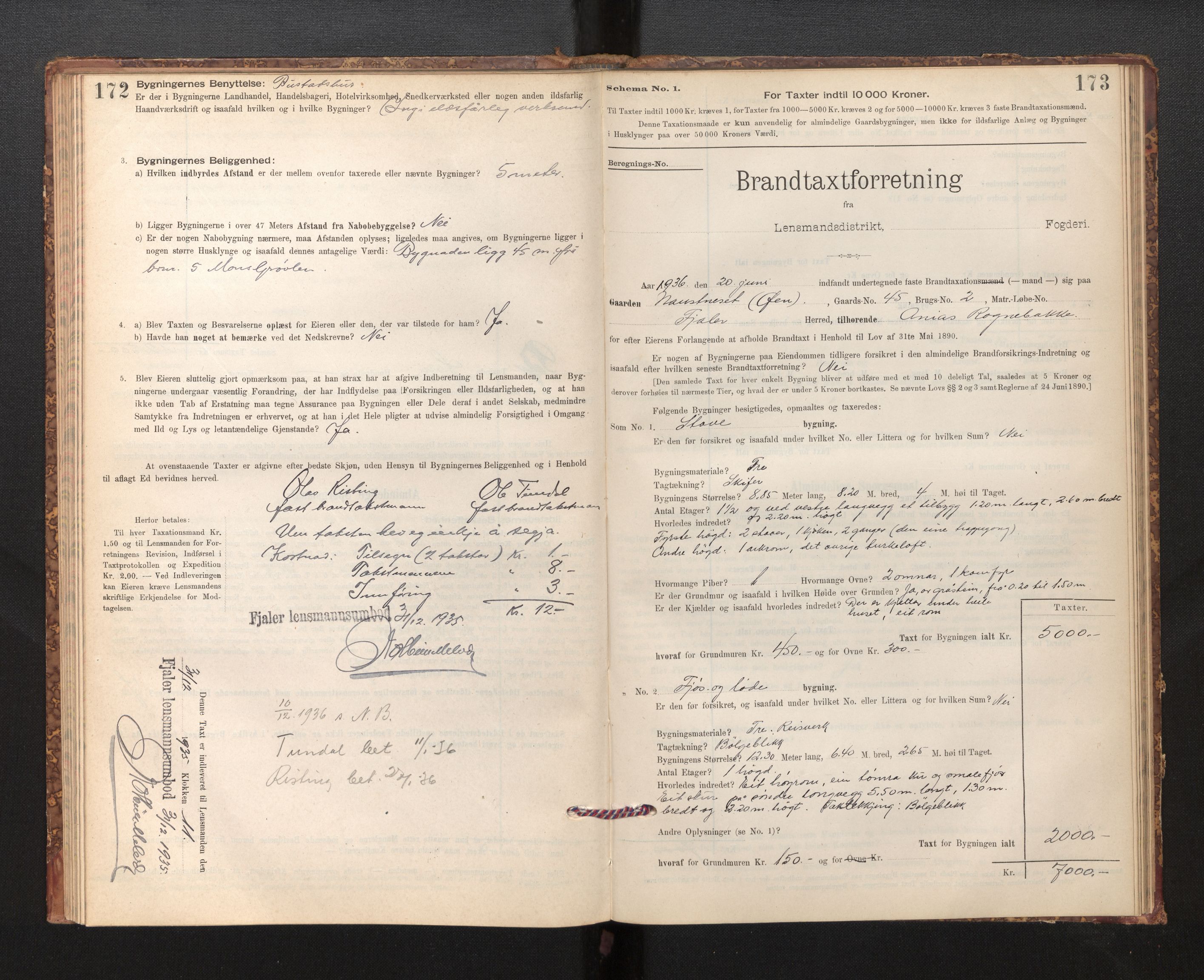 Lensmannen i Fjaler, SAB/A-27201/0012/L0006: Branntakstprotokoll, skjematakst, 1895-1937, p. 172-173