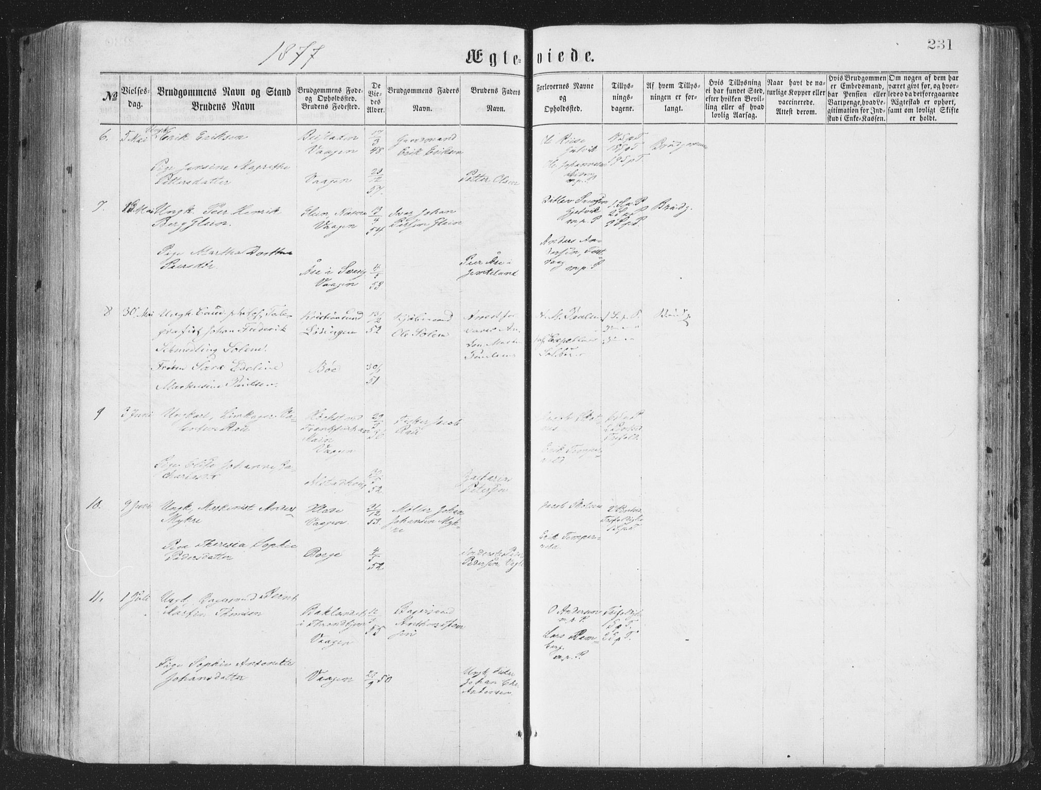 Ministerialprotokoller, klokkerbøker og fødselsregistre - Nordland, AV/SAT-A-1459/874/L1057: Parish register (official) no. 874A01, 1866-1877, p. 231