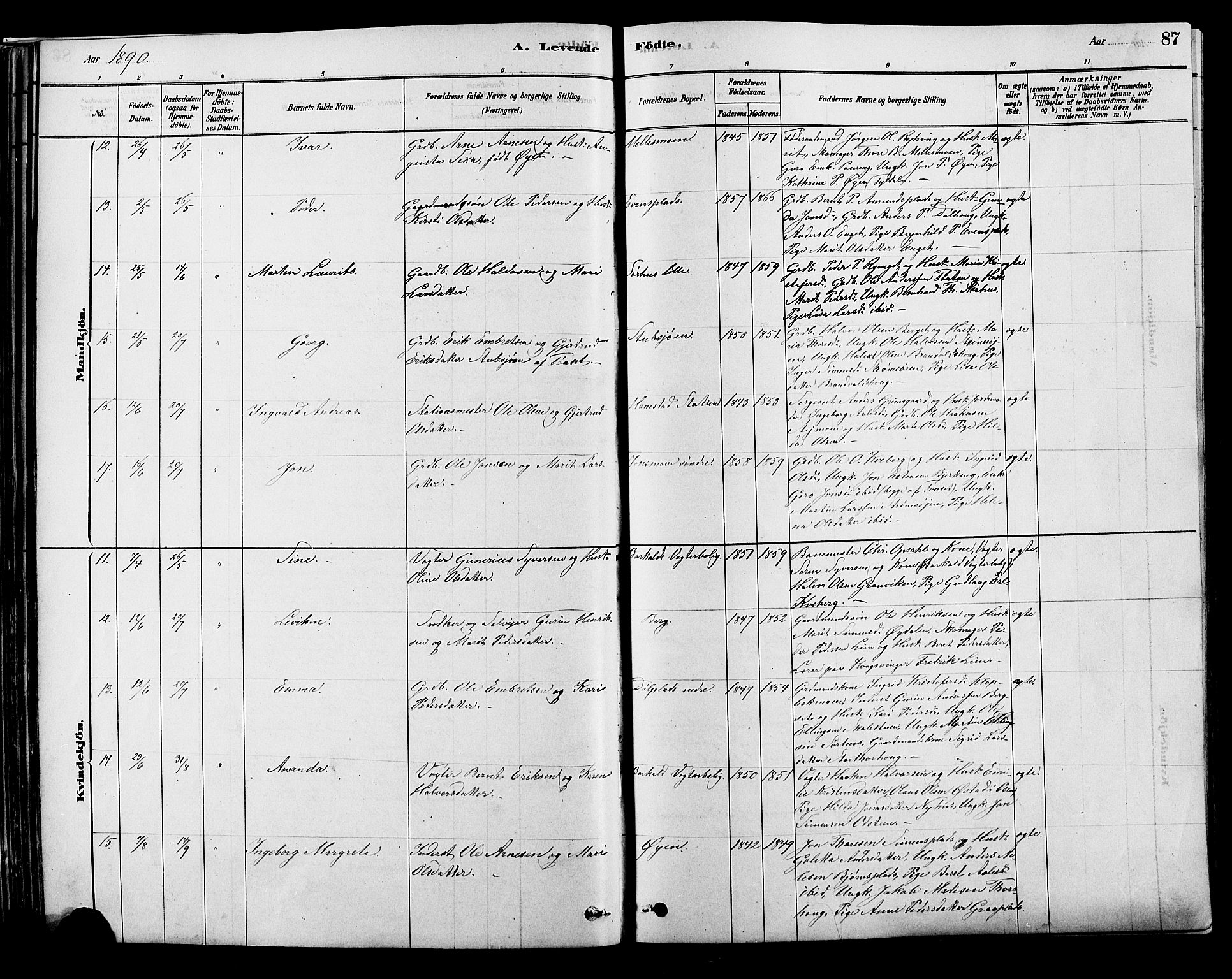 Alvdal prestekontor, AV/SAH-PREST-060/H/Ha/Hab/L0003: Parish register (copy) no. 3, 1878-1907, p. 87