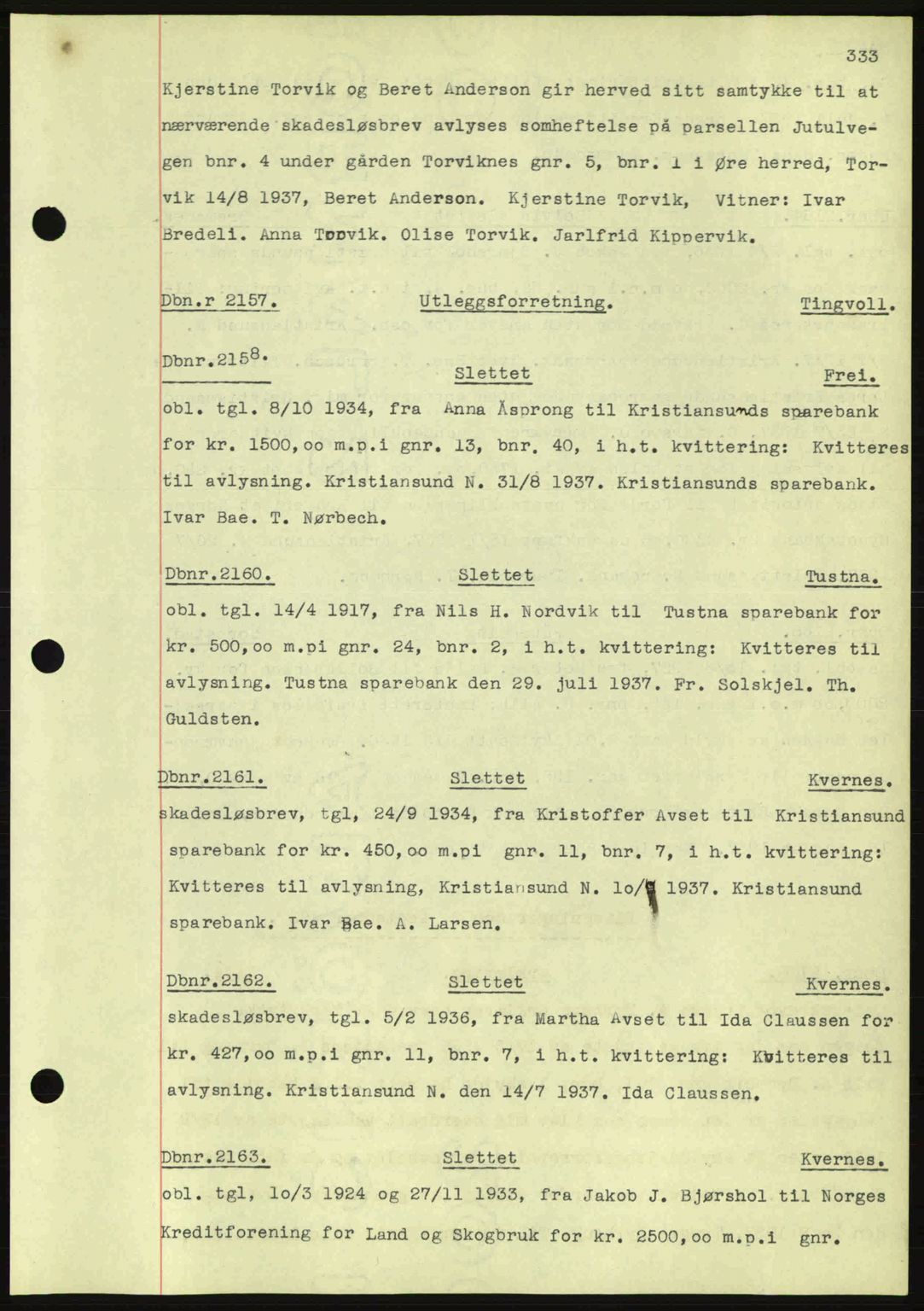 Nordmøre sorenskriveri, AV/SAT-A-4132/1/2/2Ca: Mortgage book no. C80, 1936-1939, Diary no: : 2157/1937