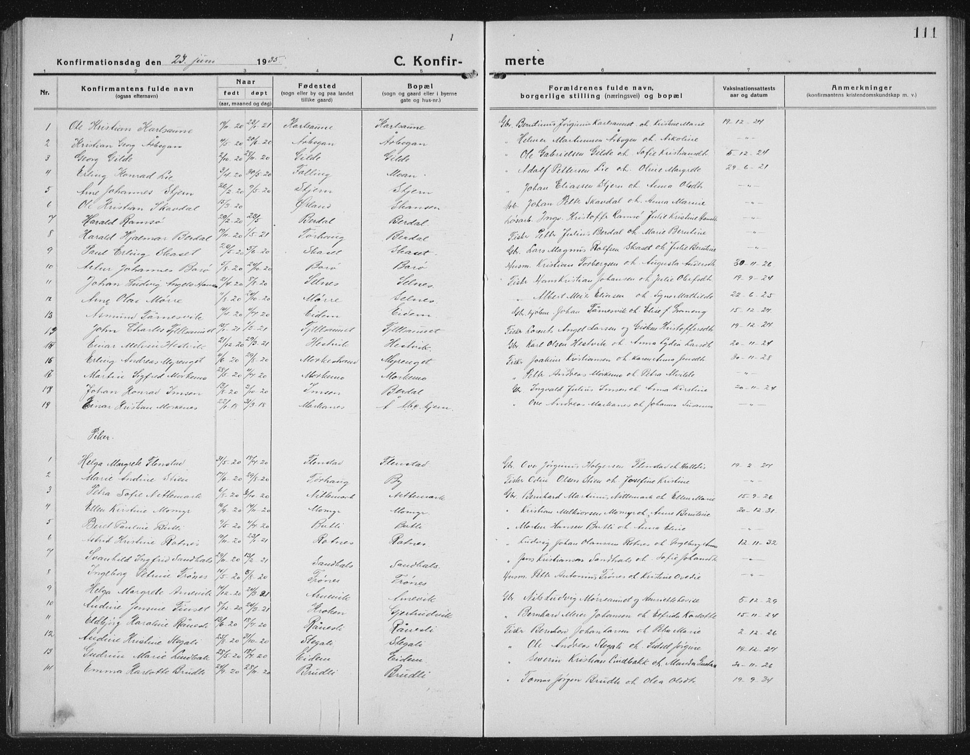 Ministerialprotokoller, klokkerbøker og fødselsregistre - Sør-Trøndelag, SAT/A-1456/655/L0689: Parish register (copy) no. 655C05, 1922-1936, p. 111