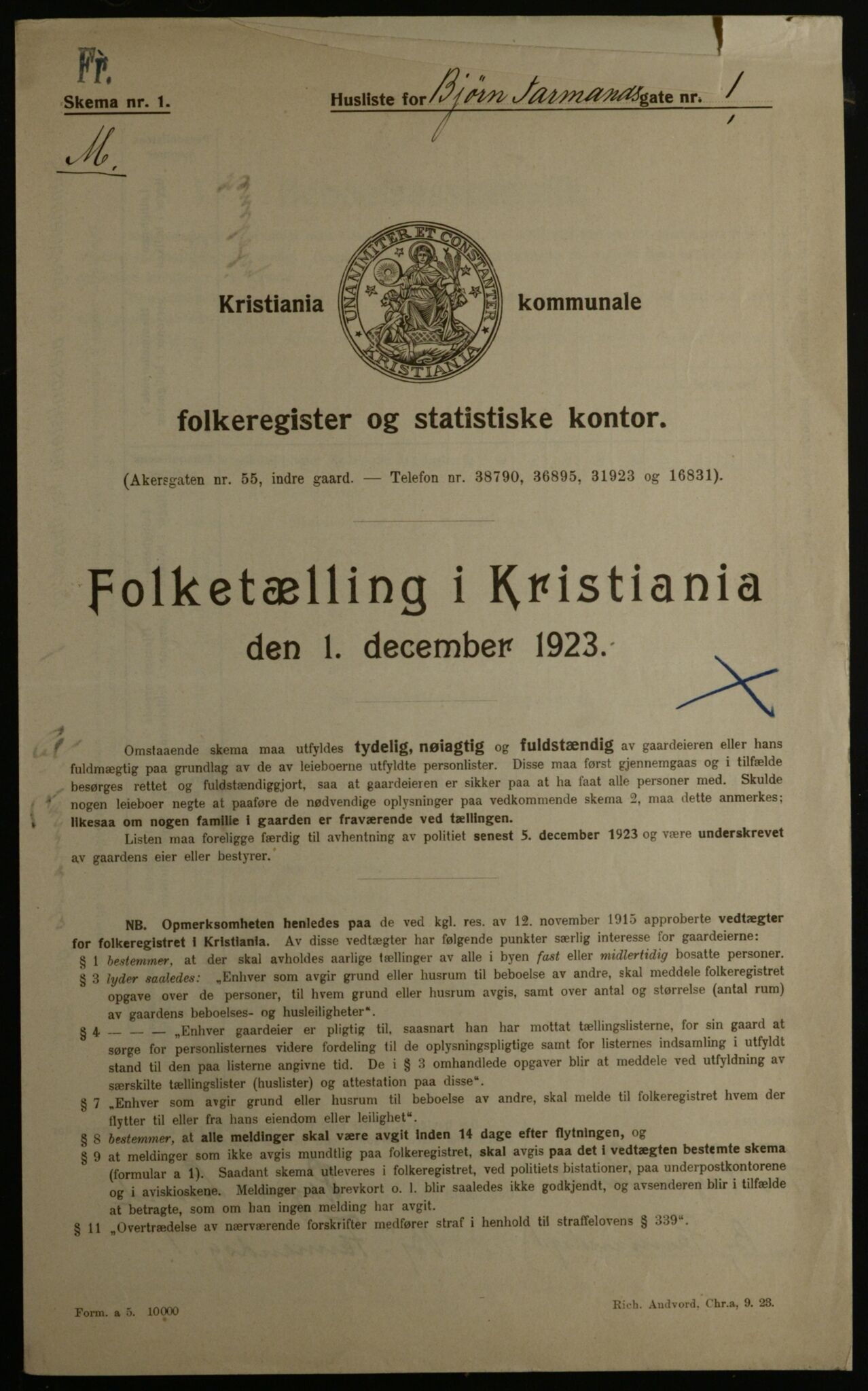 OBA, Municipal Census 1923 for Kristiania, 1923, p. 7621