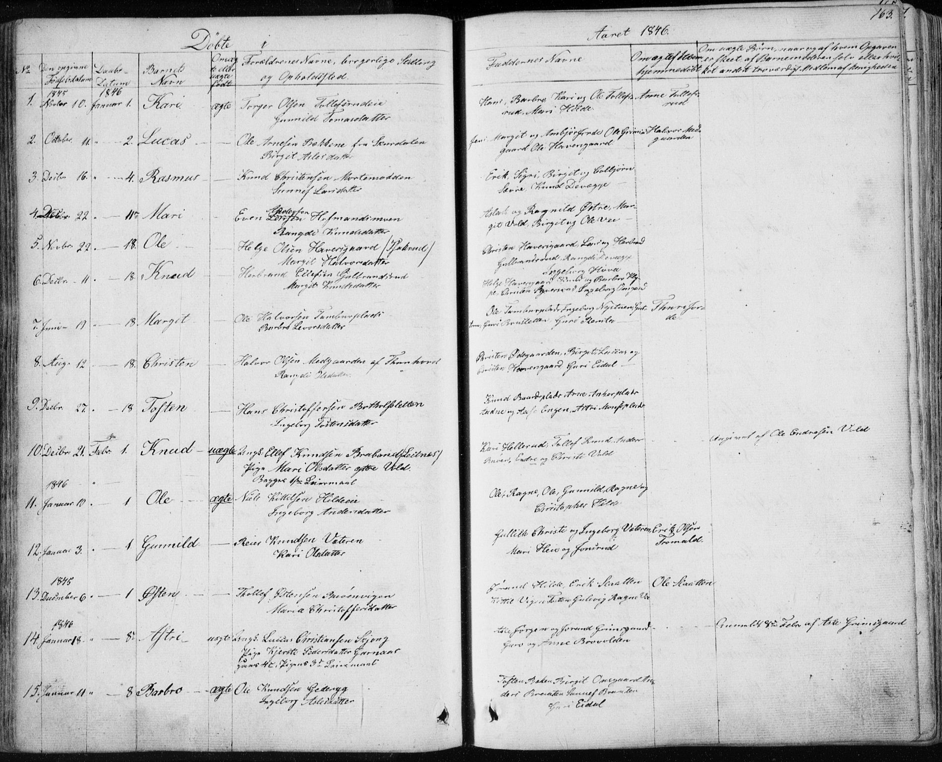 Nes kirkebøker, SAKO/A-236/F/Fa/L0009: Parish register (official) no. 9, 1834-1863, p. 163