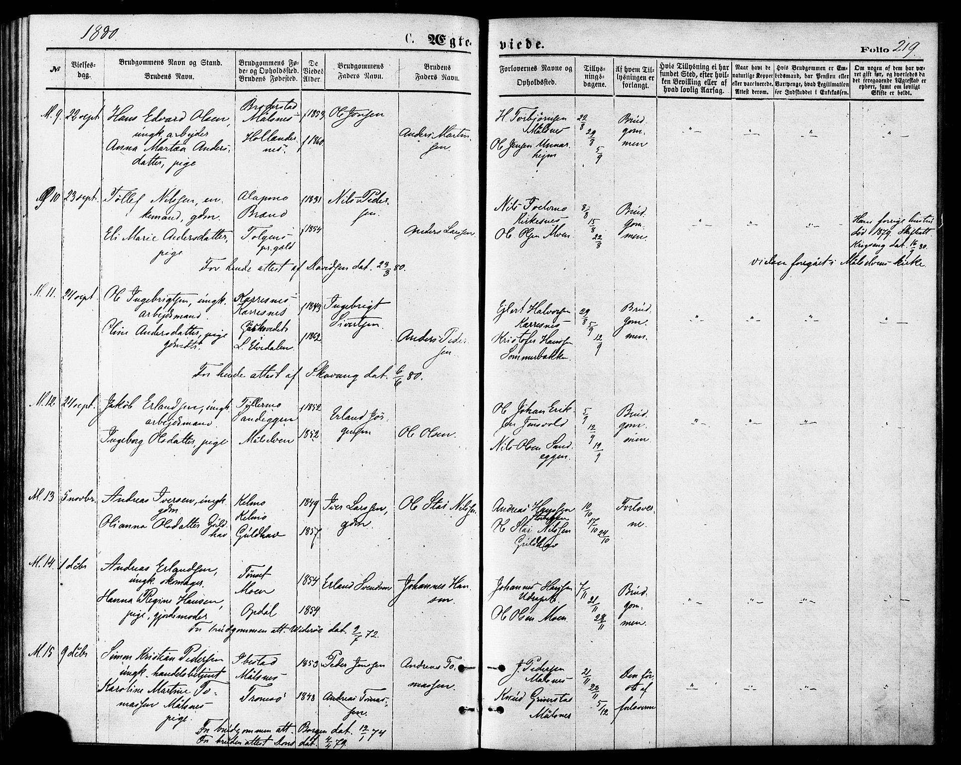 Målselv sokneprestembete, SATØ/S-1311/G/Ga/Gaa/L0005kirke: Parish register (official) no. 5, 1872-1884, p. 219