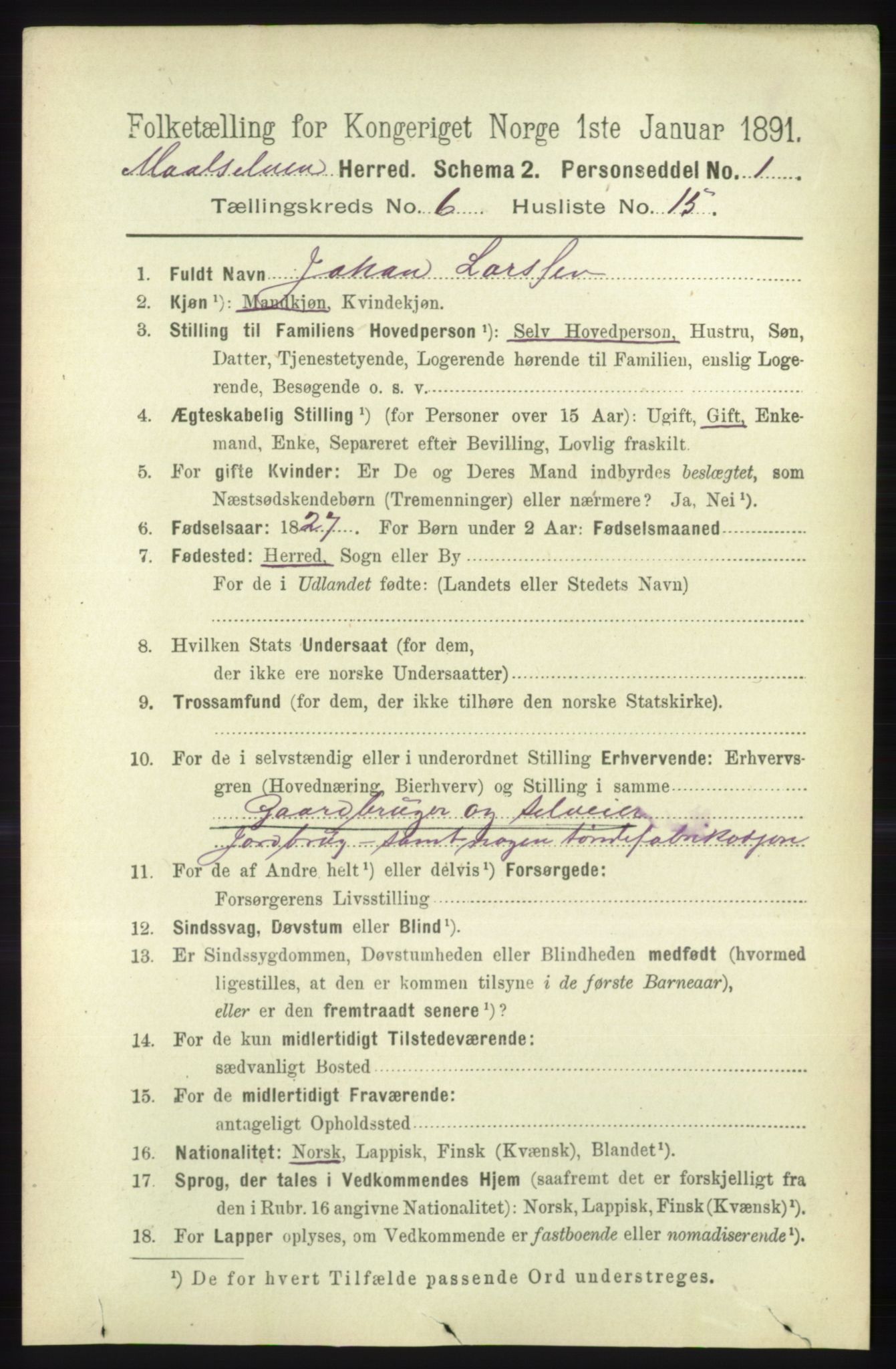 RA, 1891 census for 1924 Målselv, 1891, p. 2144