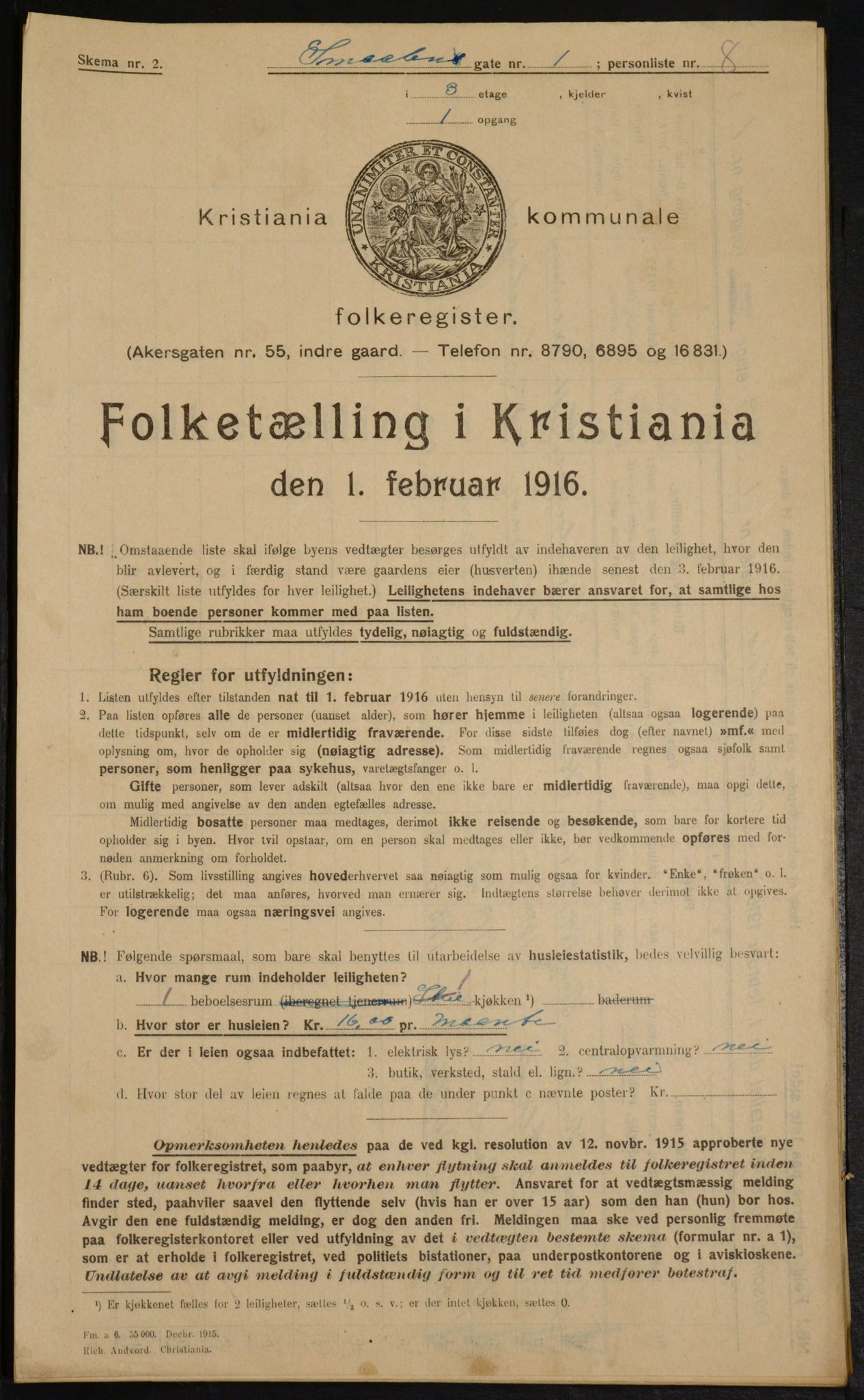 OBA, Municipal Census 1916 for Kristiania, 1916, p. 100171